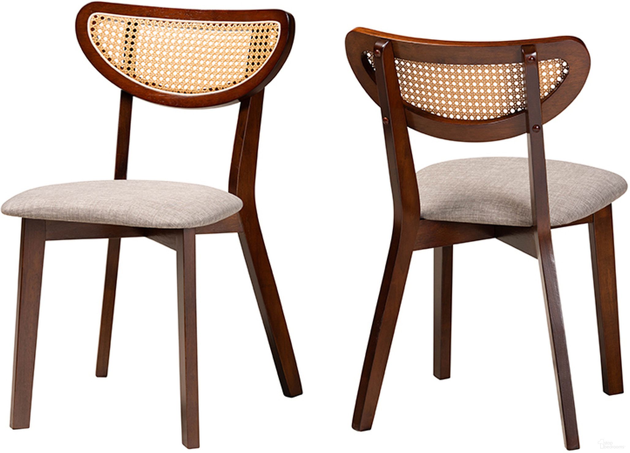 The appearance of Dannell Grey Fabric And Walnut Brown Finished Wood Dining Chair Set of 2 designed by Baxton Studio in the transitional interior design. This grey and walnut piece of furniture  was selected by 1StopBedrooms from Dannell Collection to add a touch of cosiness and style into your home. Sku: CS003C-Walnut/Light Grey-DC-2PK. Material: Rubberwood. Chair Type: Side Chair.