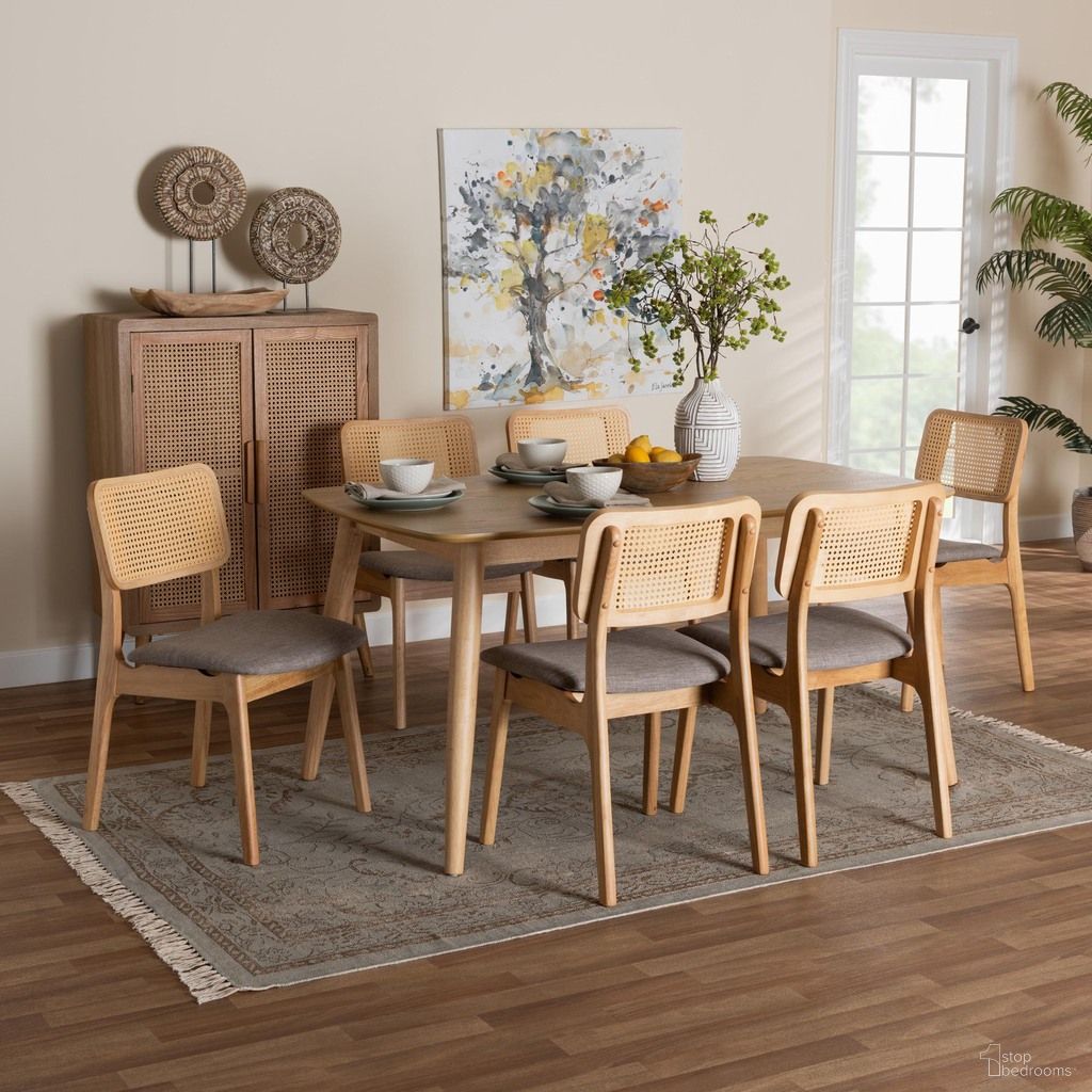 Dannon Fabric and Wood 7 Piece Dining Set In Grey and Natural Oak