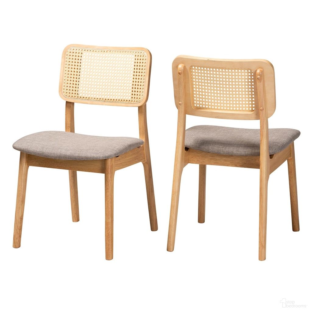 Dannon Fabric and Wood Dining Chair Set of 2 In Grey and Natural Oak
