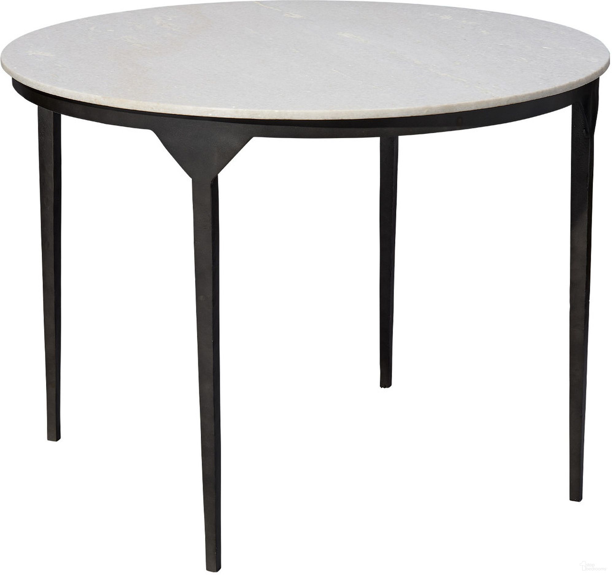 The appearance of Dante Marble and Metal Dining Table In White and Black designed by Jamie Young Company in the modern / contemporary interior design. This white and black piece of furniture  was selected by 1StopBedrooms from Dante Collection to add a touch of cosiness and style into your home. Sku: 20DANT-DTWH. Table Base Style: Legs. Table Top Shape: Round. Material: Metal. Size: 40".