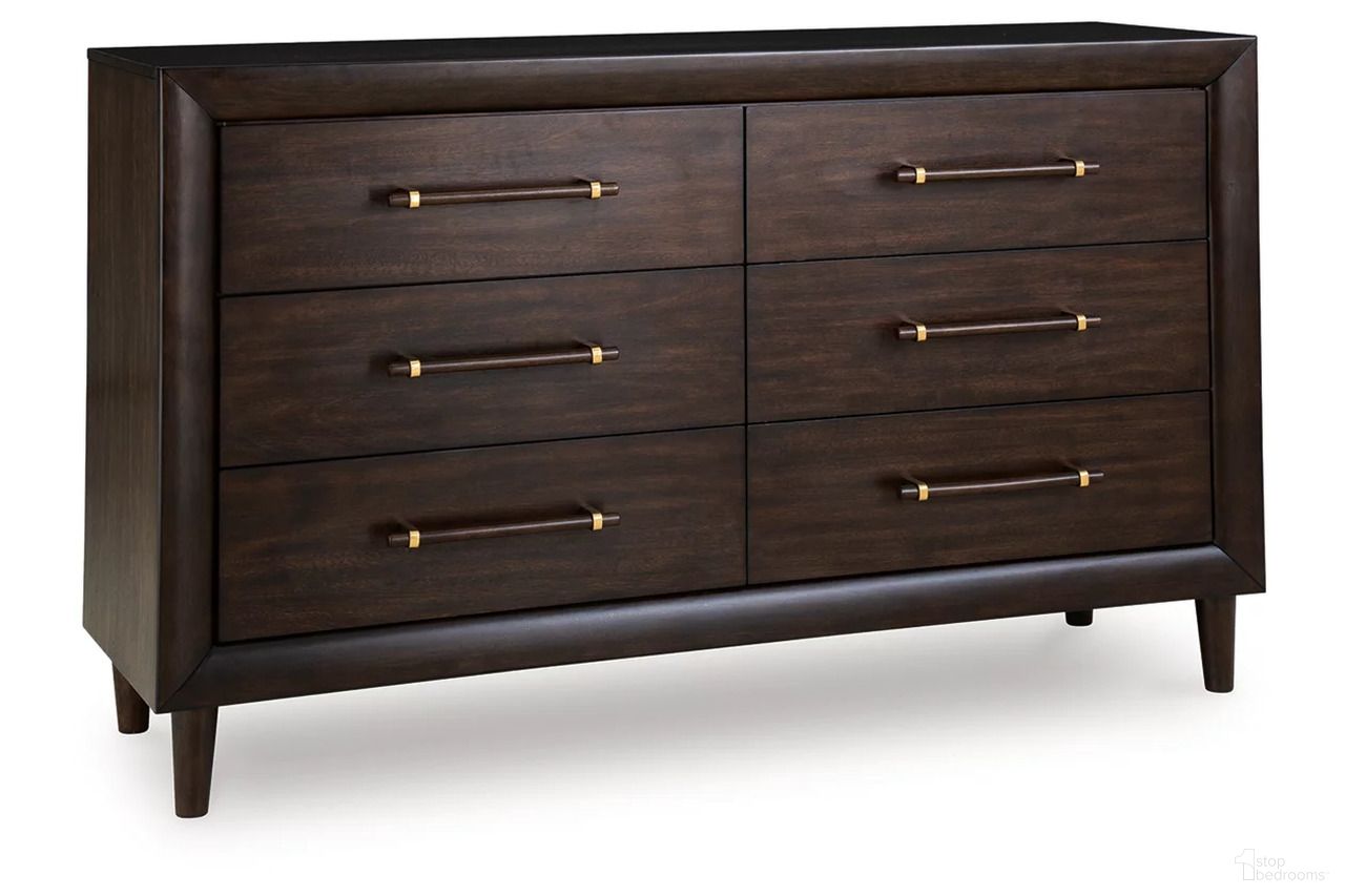 The appearance of Dantenton Dresser In Merlot designed by Signature Design by Ashley in the transitional interior design. This merlot piece of furniture was selected by 1StopBedrooms from Dantenton Collection to add a touch of cosiness and style into your home. Sku: B611-31. Material: Wood.