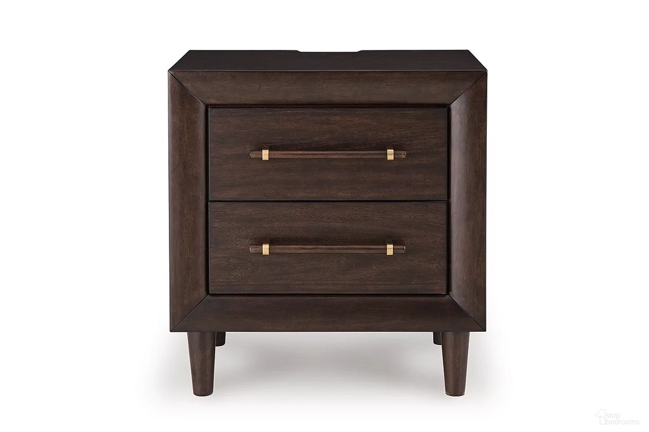 The appearance of Dantenton Nightstand In Merlot designed by Signature Design by Ashley in the transitional interior design. This merlot piece of furniture  was selected by 1StopBedrooms from Dantenton Collection to add a touch of cosiness and style into your home. Sku: B611-92. Material: Wood.
