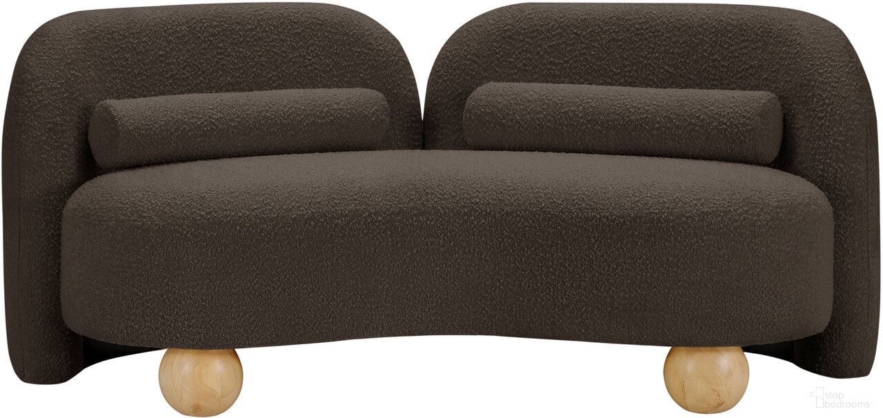 The appearance of Daphne Boucle Fabric Loveseat In Natural Brown and Black designed by Meridian in the modern / contemporary interior design. This natural brown and black piece of furniture  was selected by 1StopBedrooms from Daphne Collection to add a touch of cosiness and style into your home. Sku: 44003Brown-L. Material: Boucle.