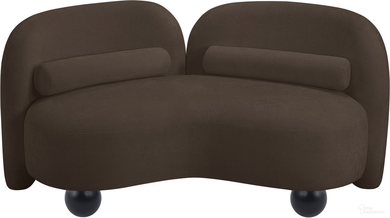 The appearance of Daphne Chenille Fabric Loveseat In Natural Brown and Black designed by Meridian in the modern / contemporary interior design. This natural brown and black piece of furniture was selected by 1StopBedrooms from Daphne Collection to add a touch of cosiness and style into your home. Sku: 44001Brown-L. Material: Chenille.