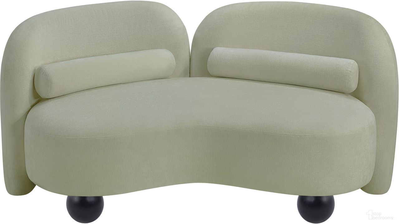 The appearance of Daphne Chenille Fabric Loveseat In Mint and Black designed by Meridian in the modern / contemporary interior design. This mint and black piece of furniture  was selected by 1StopBedrooms from Daphne Collection to add a touch of cosiness and style into your home. Sku: 44001Mint-L. Material: Chenille.