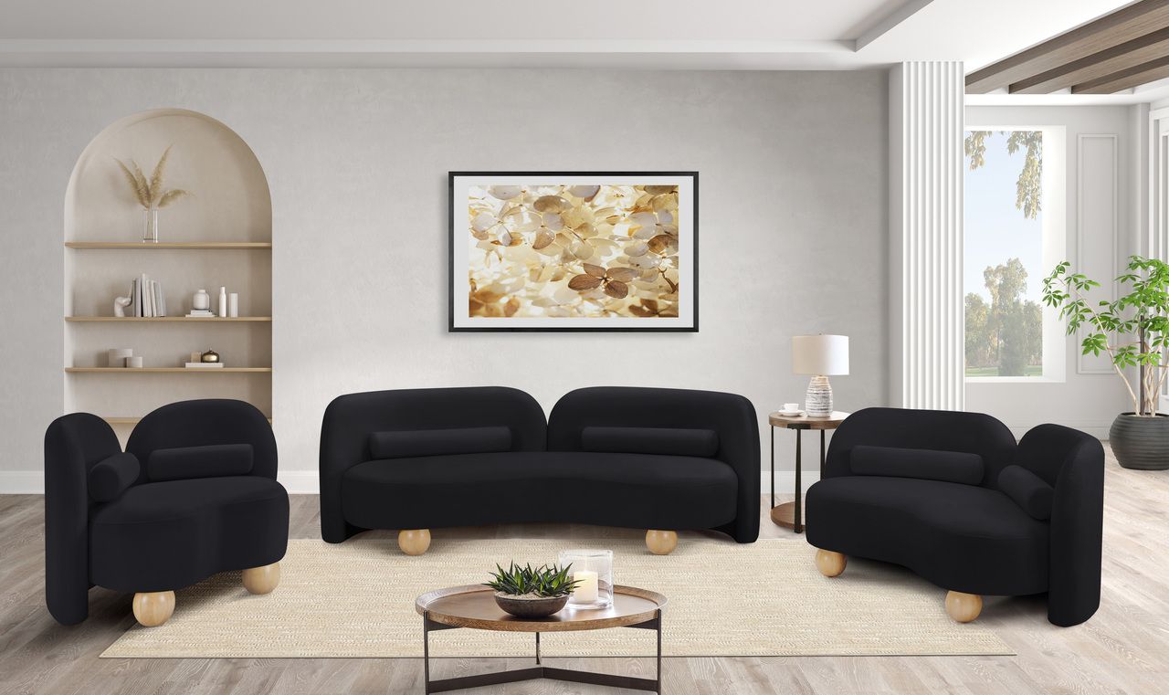 Daphne Velvet Living Room Set In Black and Natural