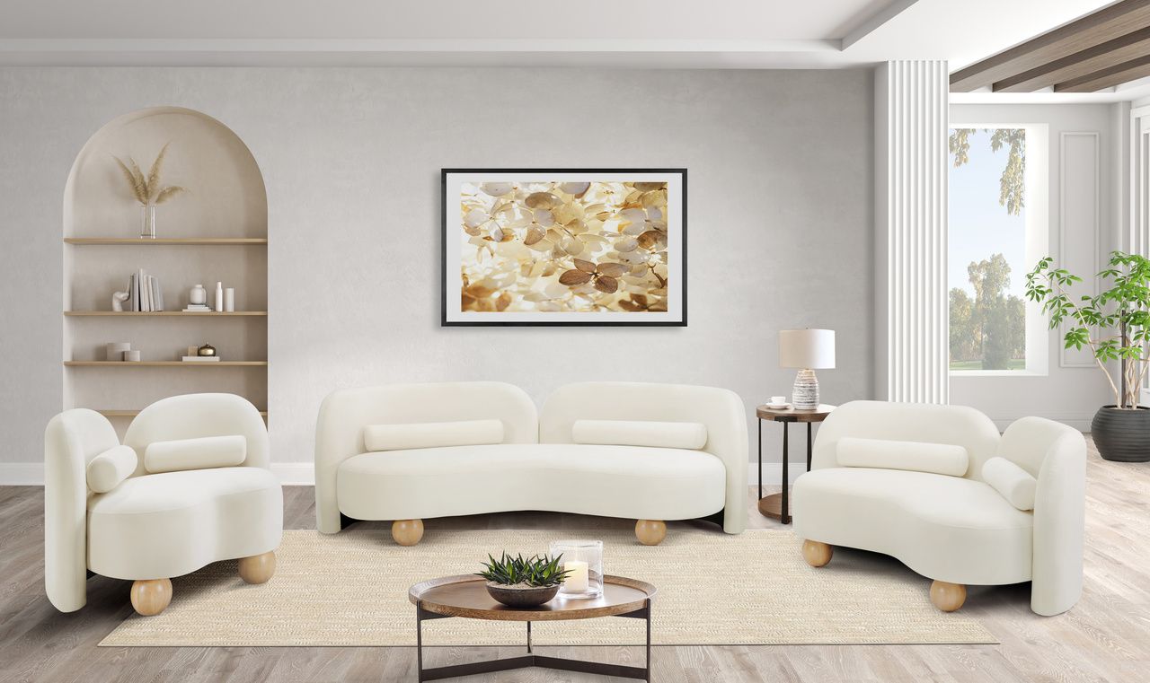 Daphne Velvet Living Room Set In Natural and Cream and Black