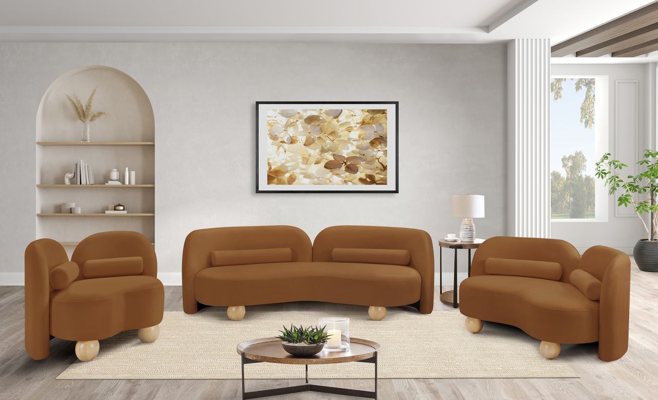 The appearance of Daphne Velvet Living Room Set In Saddle and Natural designed by Meridian in the modern / contemporary interior design. This saddle and natural piece of furniture was selected by 1StopBedrooms from Daphne Collection to add a touch of cosiness and style into your home. Sku: 44002Saddle-S;44002Saddle-L. Material: Velvet.