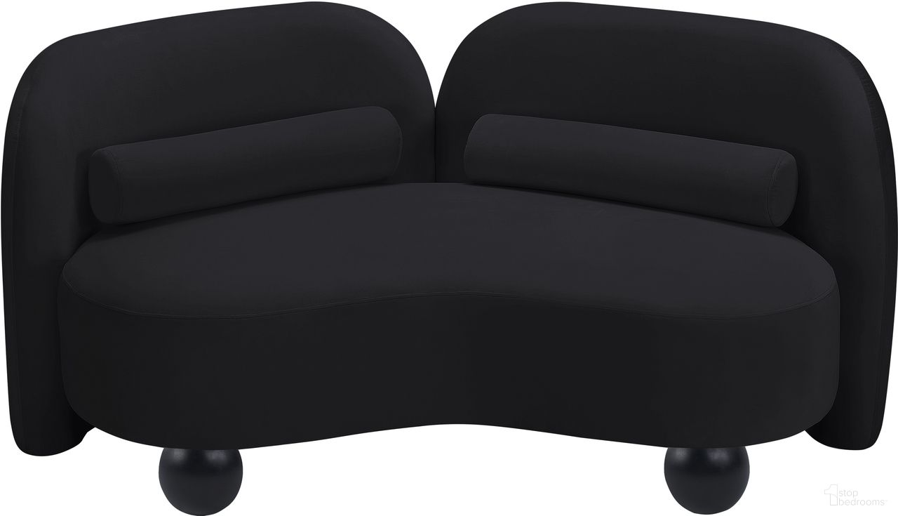 The appearance of Daphne Velvet Loveseat In Black and Natural designed by Meridian in the modern / contemporary interior design. This black and natural piece of furniture  was selected by 1StopBedrooms from Daphne Collection to add a touch of cosiness and style into your home. Sku: 44002Black-L. Material: Velvet.