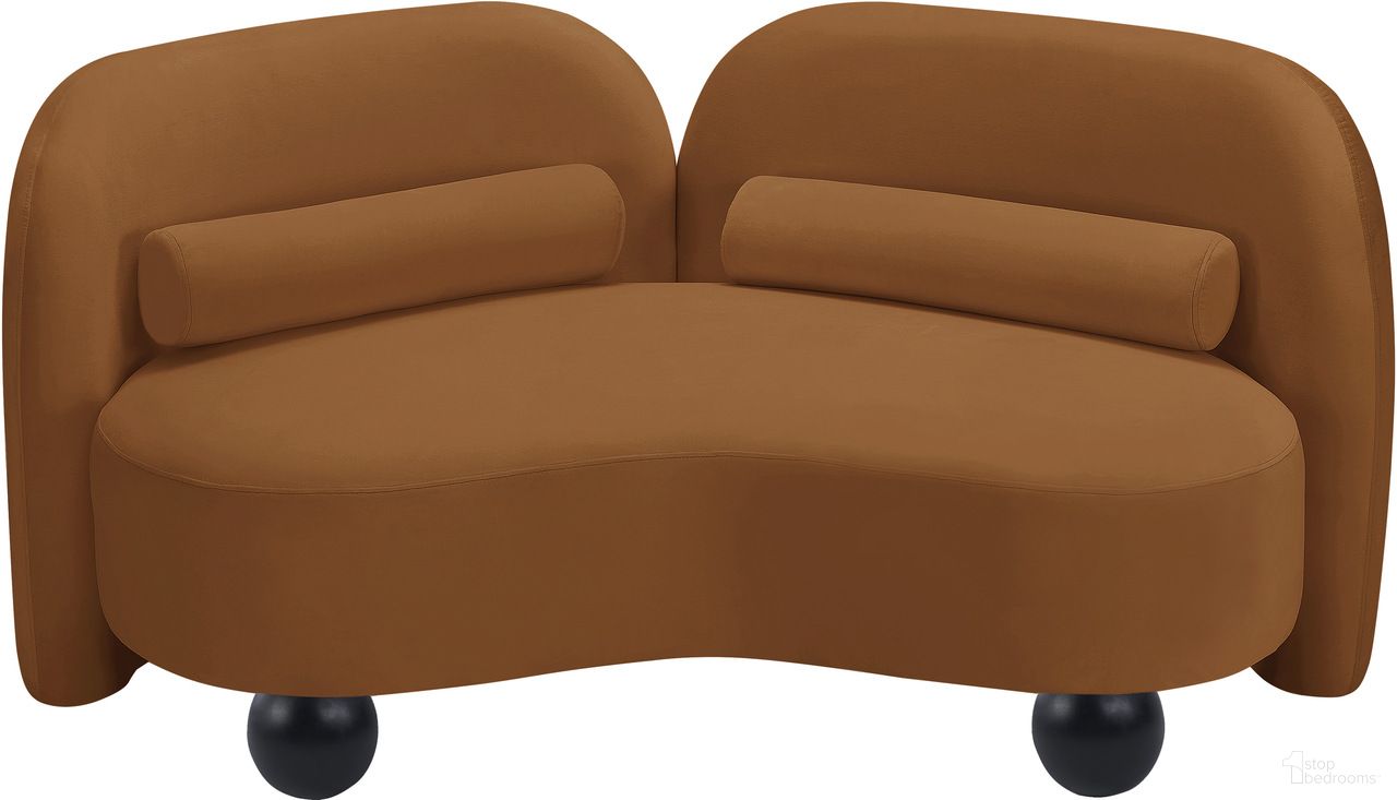 The appearance of Daphne Velvet Loveseat In Saddle and Natural designed by Meridian in the modern / contemporary interior design. This saddle and natural piece of furniture was selected by 1StopBedrooms from Daphne Collection to add a touch of cosiness and style into your home. Sku: 44002Saddle-L. Material: Velvet.