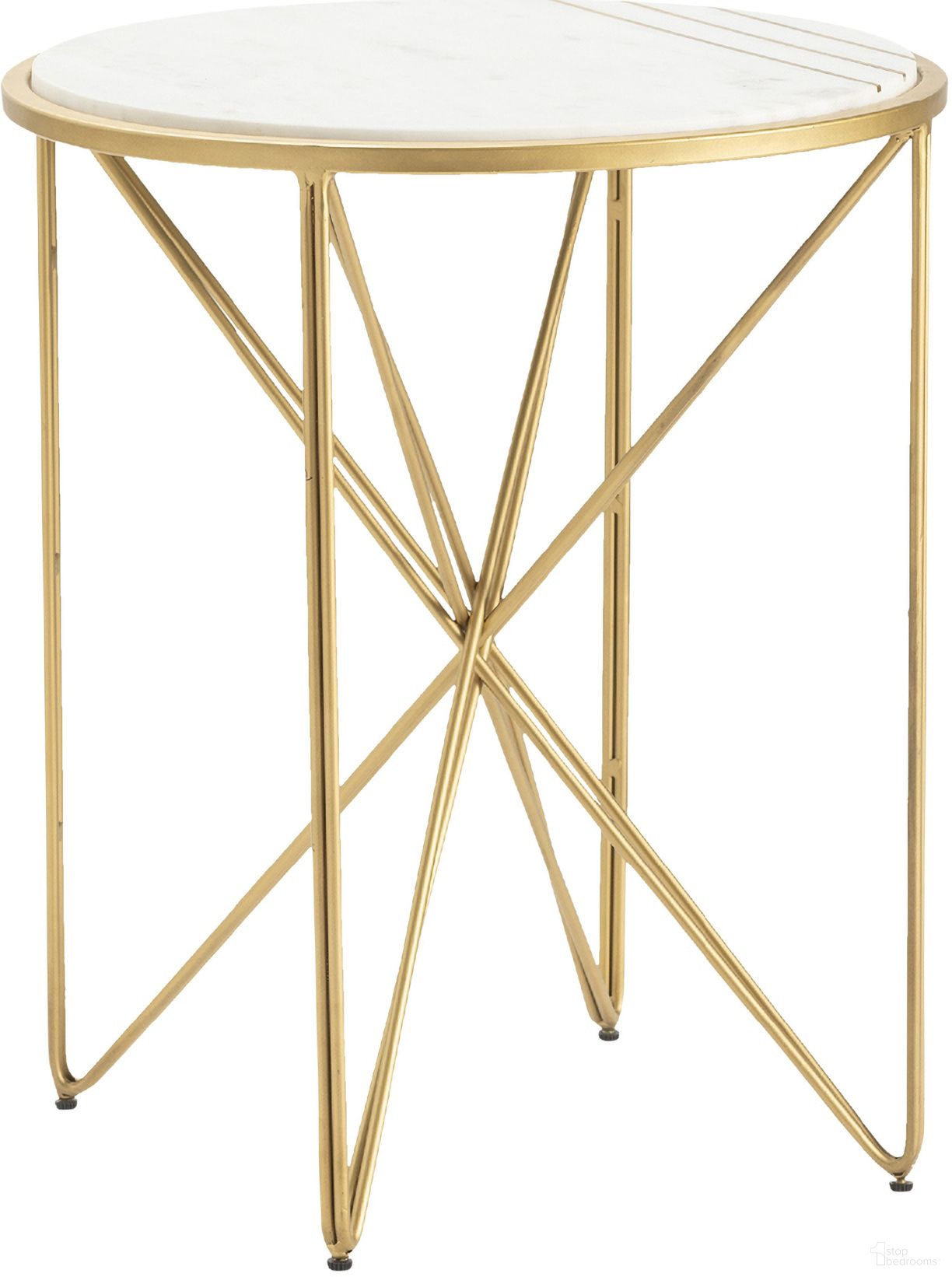The appearance of Darby Accent Table In Gold and White designed by Crestview Collection in the transitional interior design. This gold/white piece of furniture  was selected by 1StopBedrooms from  to add a touch of cosiness and style into your home. Sku: CVFNR836. Material: Marble.