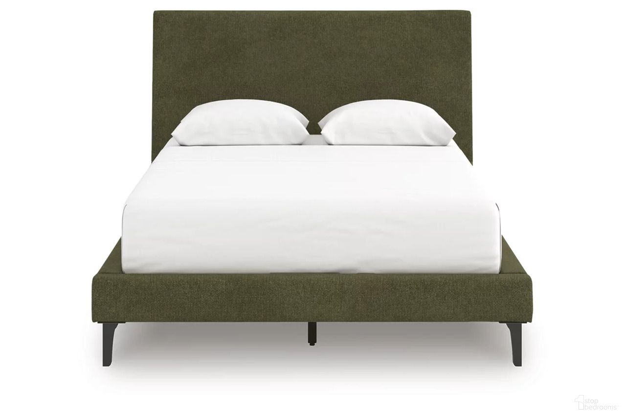 The appearance of Darcalli Full Upholstered Bed with Roll Slats In Sage Green designed by Signature Design by Ashley in the transitional interior design. This sage green piece of furniture was selected by 1StopBedrooms from Darcalli Collection to add a touch of cosiness and style into your home. Sku: NCB3367-72. Material: Fabric. Bed Size: Full. Bed Type: Upholstered Bed.
