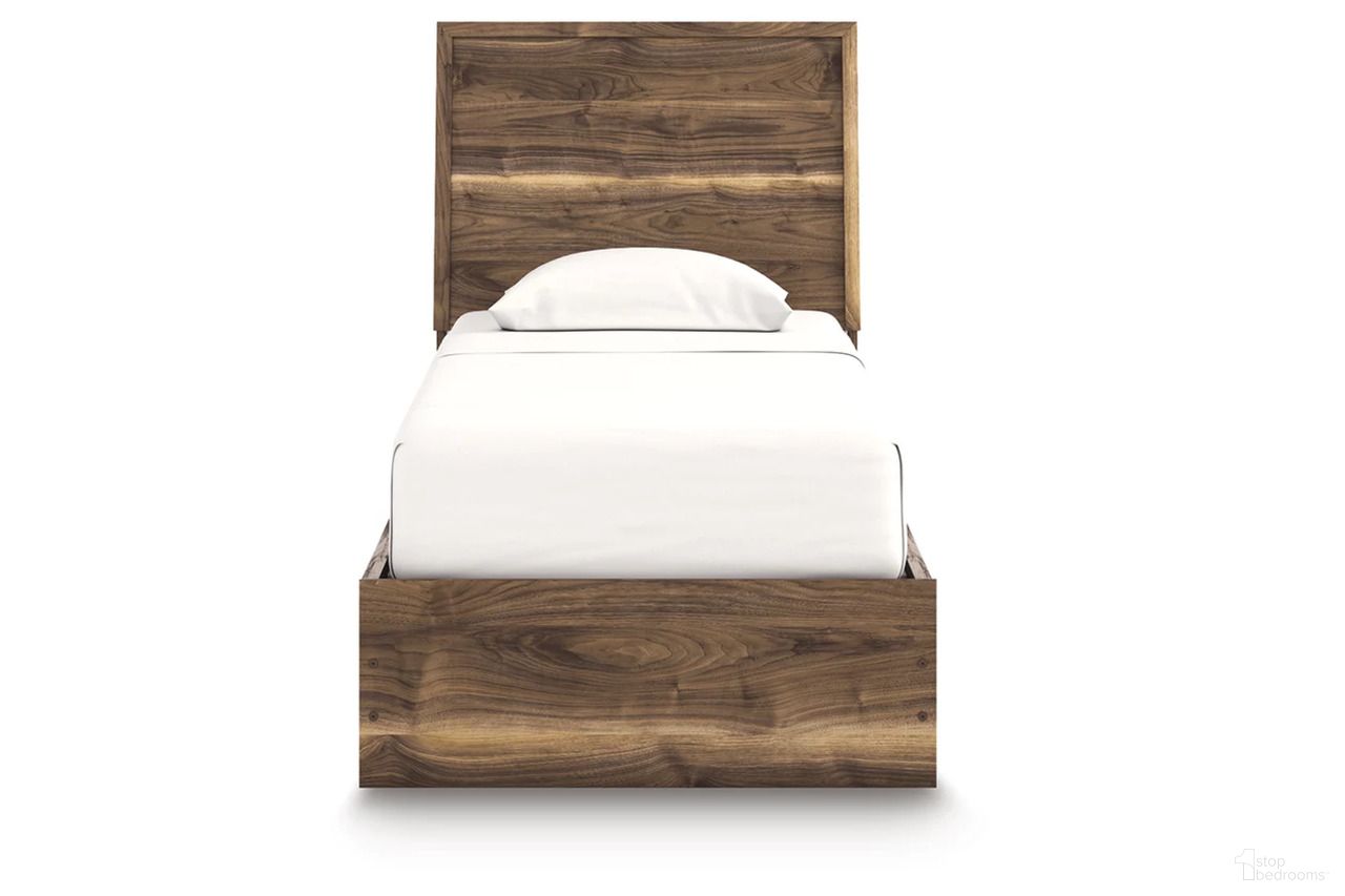 The appearance of Darcalli Twin Panel Bed In Brown designed by Signature Design by Ashley in the transitional interior design. This brown piece of furniture was selected by 1StopBedrooms from Darcalli Collection to add a touch of cosiness and style into your home. Sku: B100-11;NCB3367-52;NCB3367-53;NCB3367-89. Bed Type: Panel Bed. Bed Size: Twin. Material: Engineered Wood.