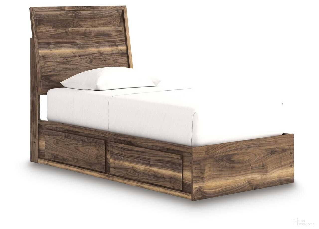 Darcalli Twin Panel Bed with Storage In Brown