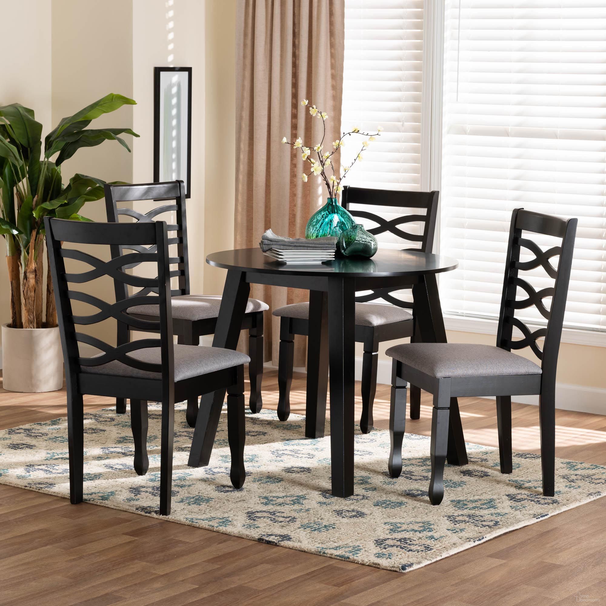 Darina Fabric and Wood 5-Piece Dining Set In Grey and Dark Brown
