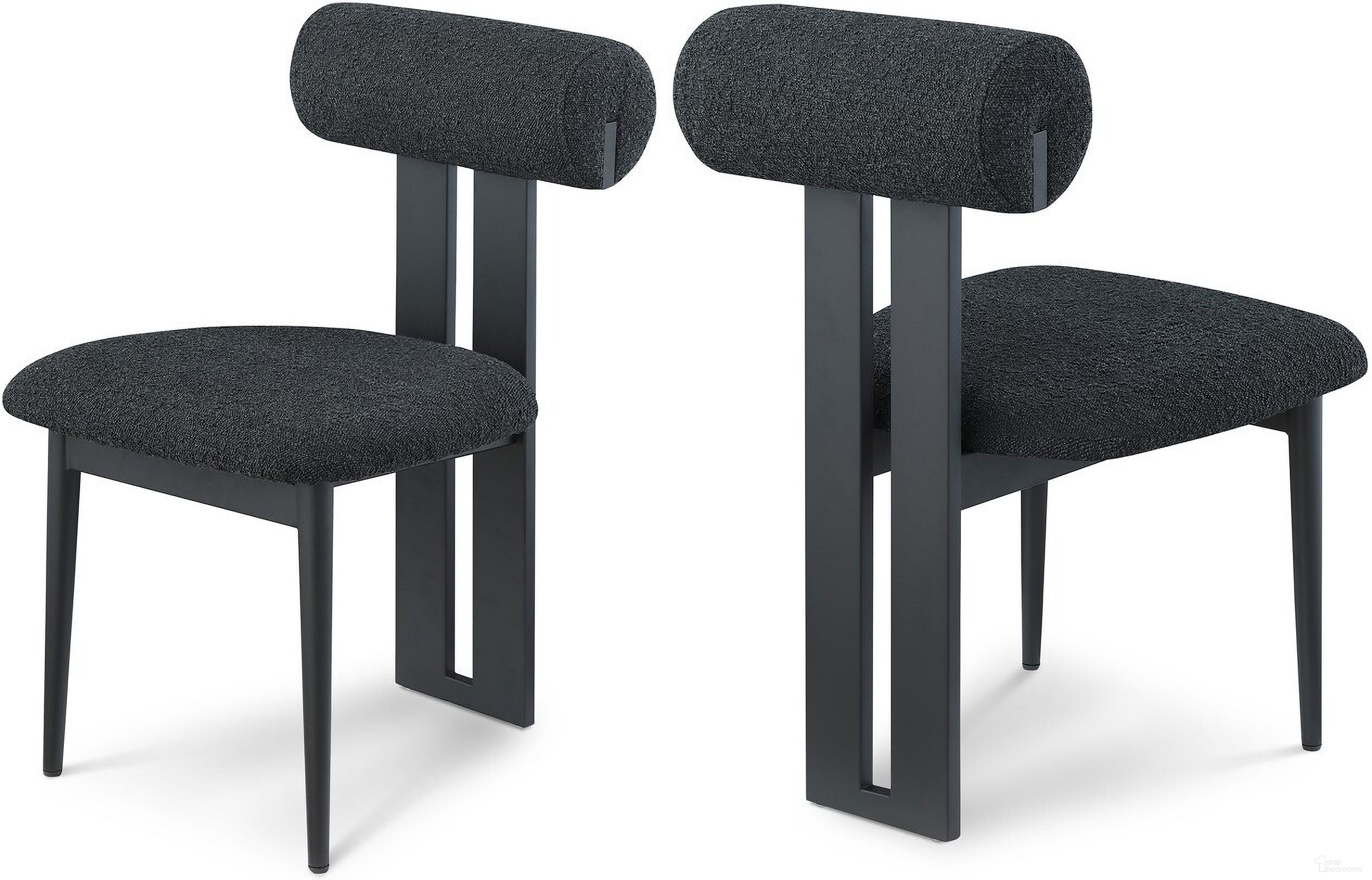 The appearance of Dario Boucle Fabric Dining Chair Set of 2 In Black designed by Meridian in the modern / contemporary interior design. This black piece of furniture  was selected by 1StopBedrooms from Dario Collection to add a touch of cosiness and style into your home. Sku: 921Black-C. Material: Wood. Chair Type: Side Chair.