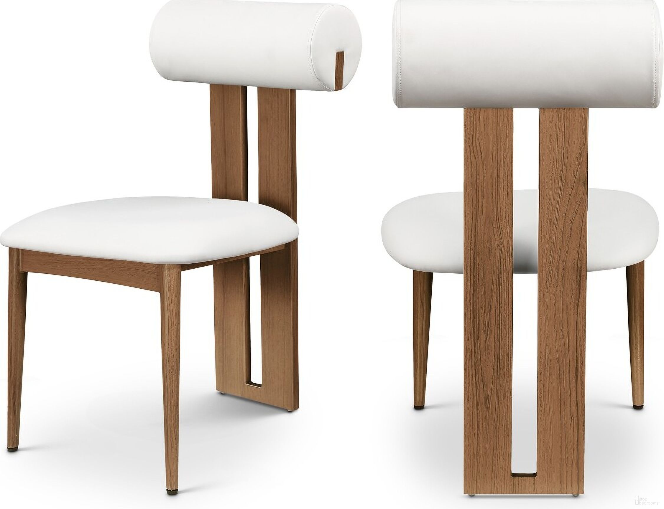 The appearance of Dario Vegan Leather Dining Chair Set of 2 In Cream/Walnut designed by Meridian in the modern / contemporary interior design. This cream piece of furniture  was selected by 1StopBedrooms from Dario Collection to add a touch of cosiness and style into your home. Sku: 917Cream-C. Material: Wood. Chair Type: Side Chair.