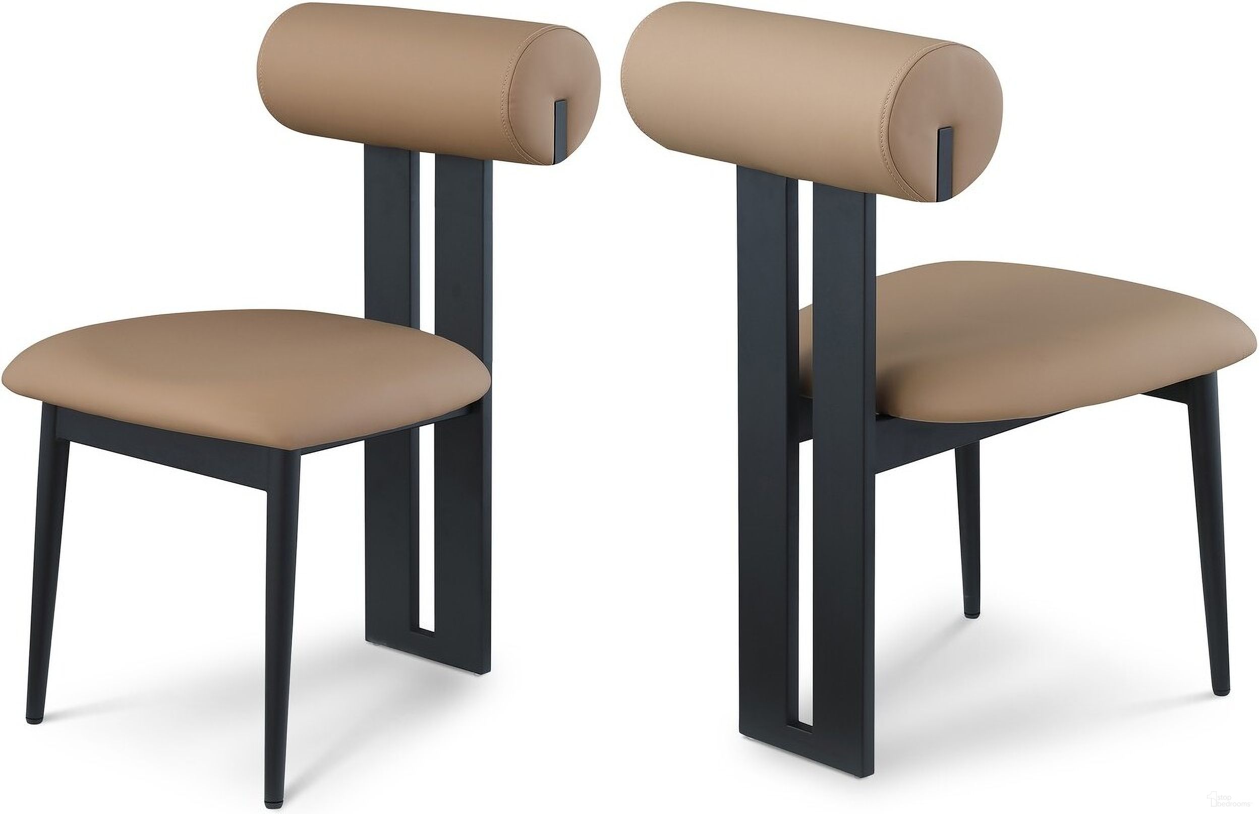 The appearance of Dario Vegan Leather Dining Chair Set of 2 In Tan/Matte Black designed by Meridian in the modern / contemporary interior design. This tan piece of furniture  was selected by 1StopBedrooms from Dario Collection to add a touch of cosiness and style into your home. Sku: 922Tan-C. Material: Wood. Chair Type: Side Chair.