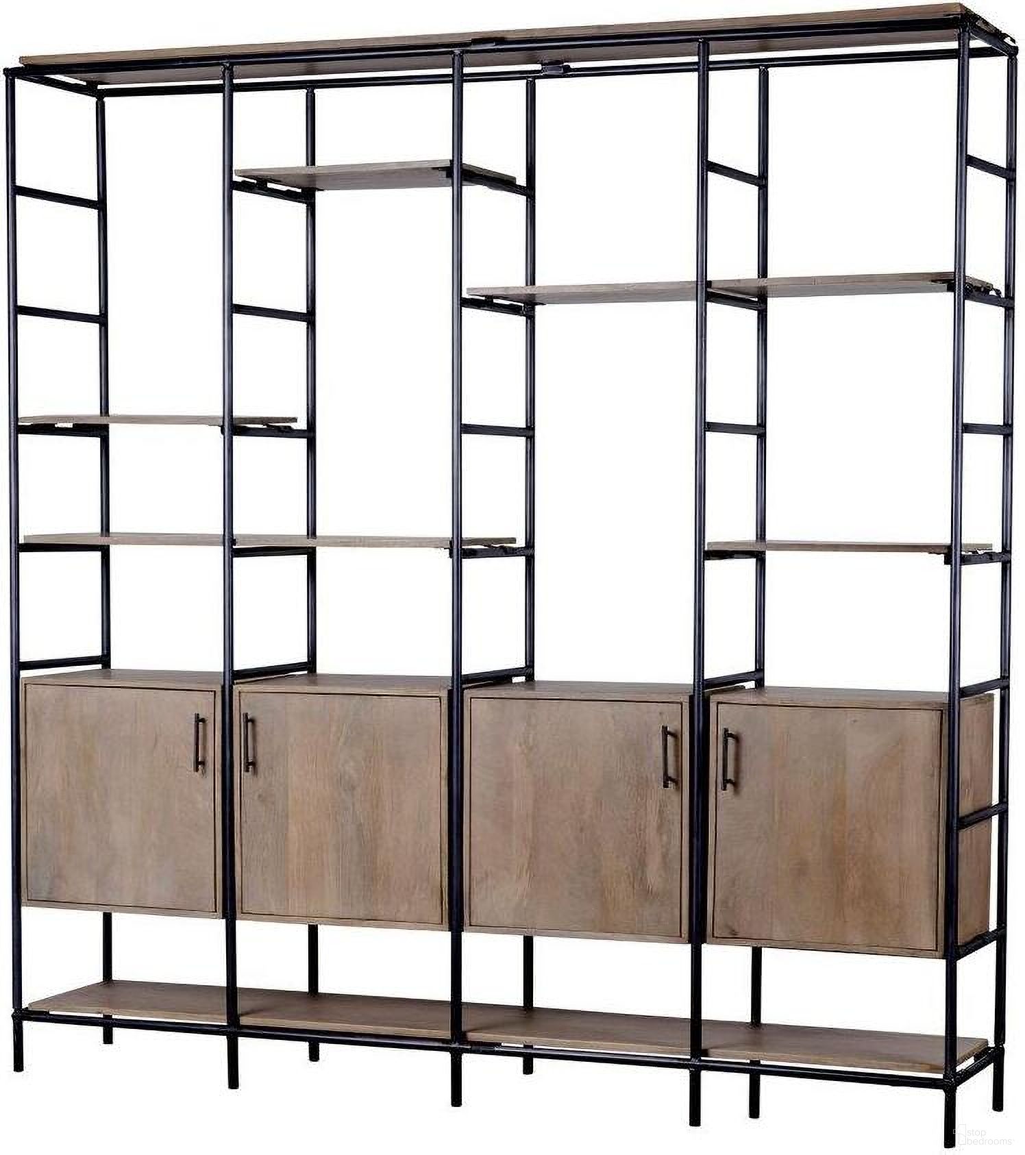 The appearance of Darius Medium Brown Wood And Metal Multi-Shelf Shelving Unit designed by Mercana in the modern / contemporary interior design. This black and brown piece of furniture  was selected by 1StopBedrooms from Darius Collection to add a touch of cosiness and style into your home. Sku: 68206-ABC. Material: Wood.