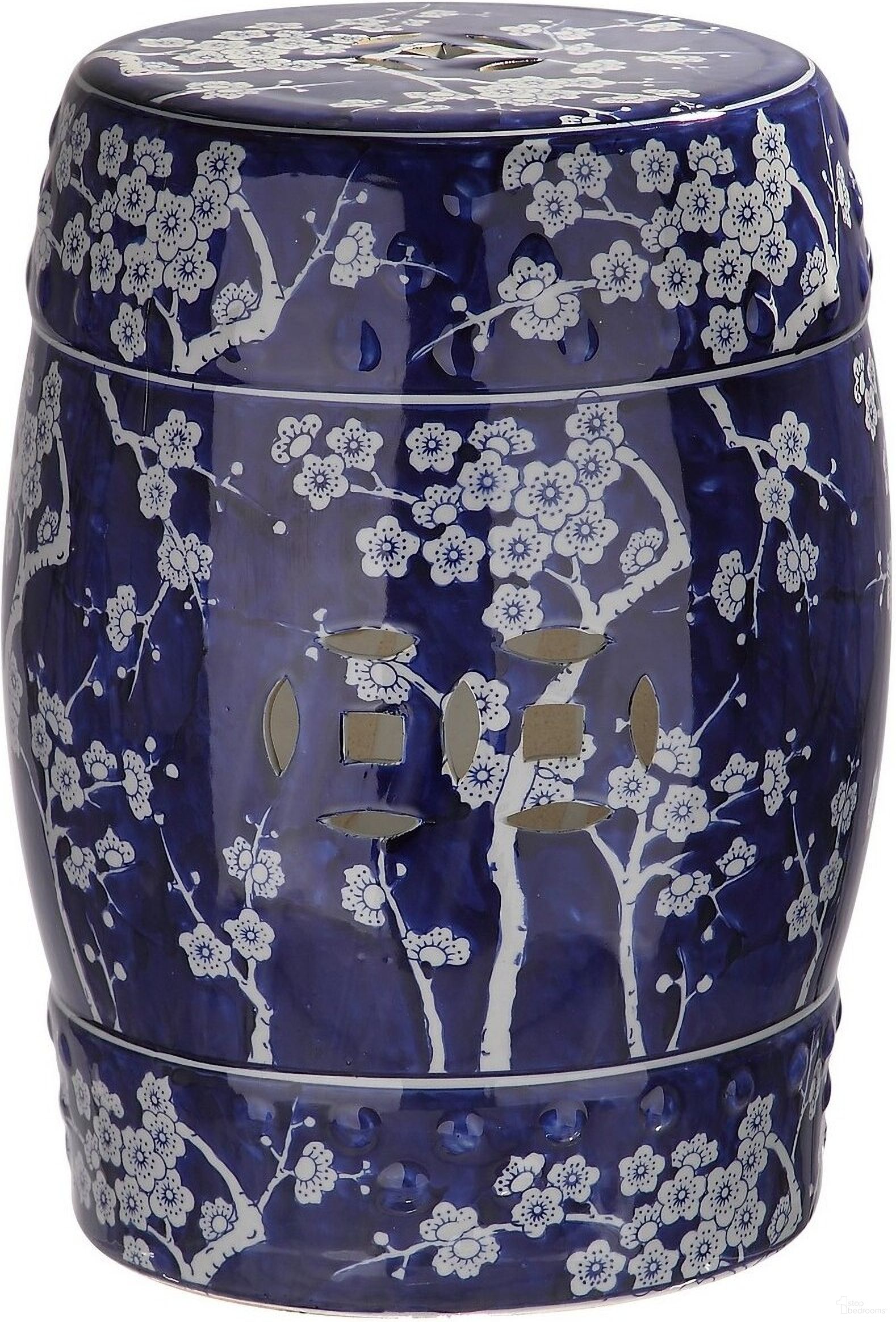 The appearance of Dark Blue Midnight Kiss Garden Stool designed by Safavieh in the modern / contemporary interior design. This dark blue piece of furniture  was selected by 1StopBedrooms from Safavieh ACS Collection to add a touch of cosiness and style into your home. Sku: ACS4556A. Material: Ceramic.