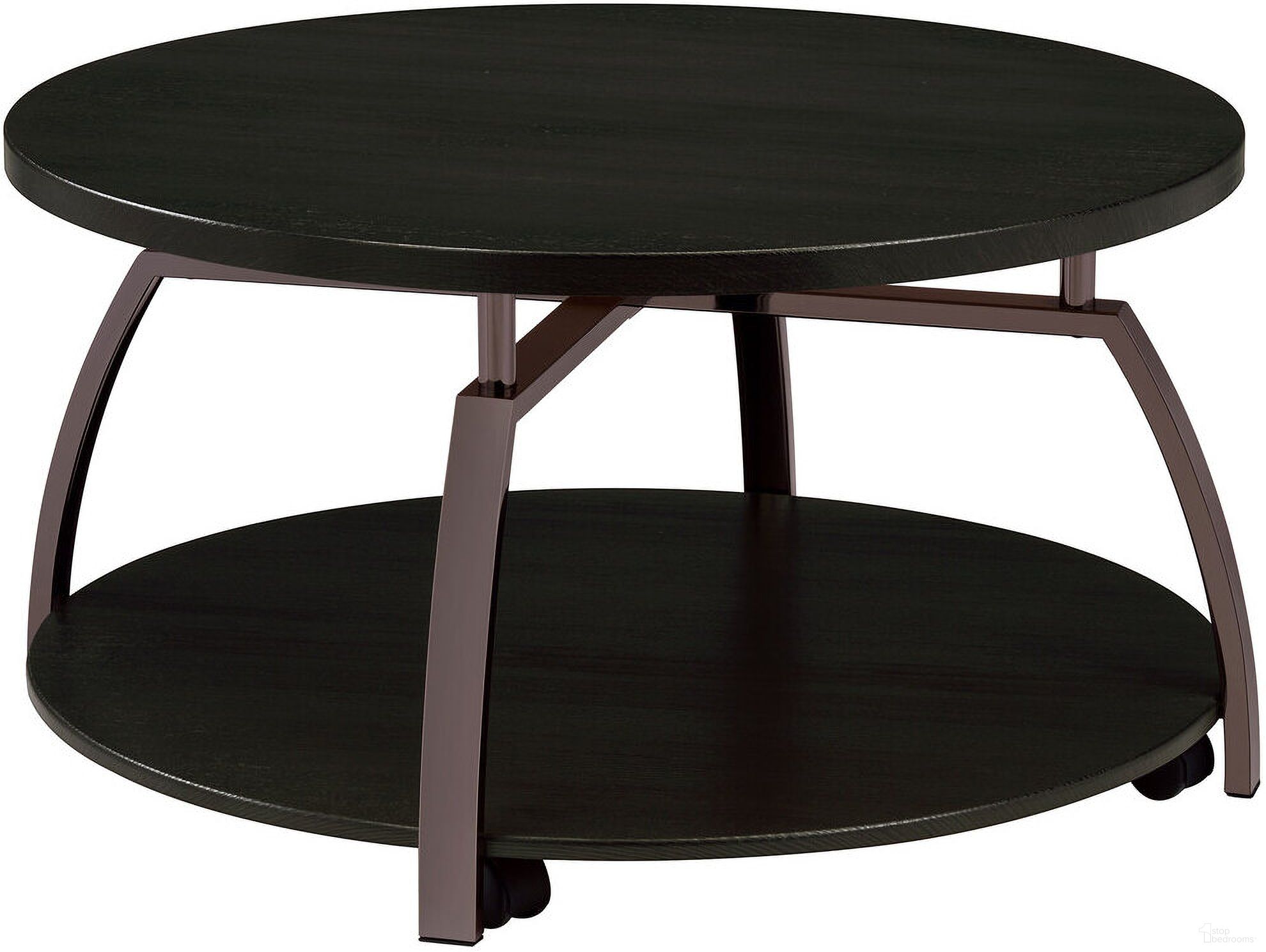 The appearance of Dacre Round Coffee Table Dark Grey and Black Nickel designed by Coaster in the modern / contemporary interior design. This dark charcoal piece of furniture  was selected by 1StopBedrooms from Dacre Collection to add a touch of cosiness and style into your home. Sku: 722208. Material: Wood.