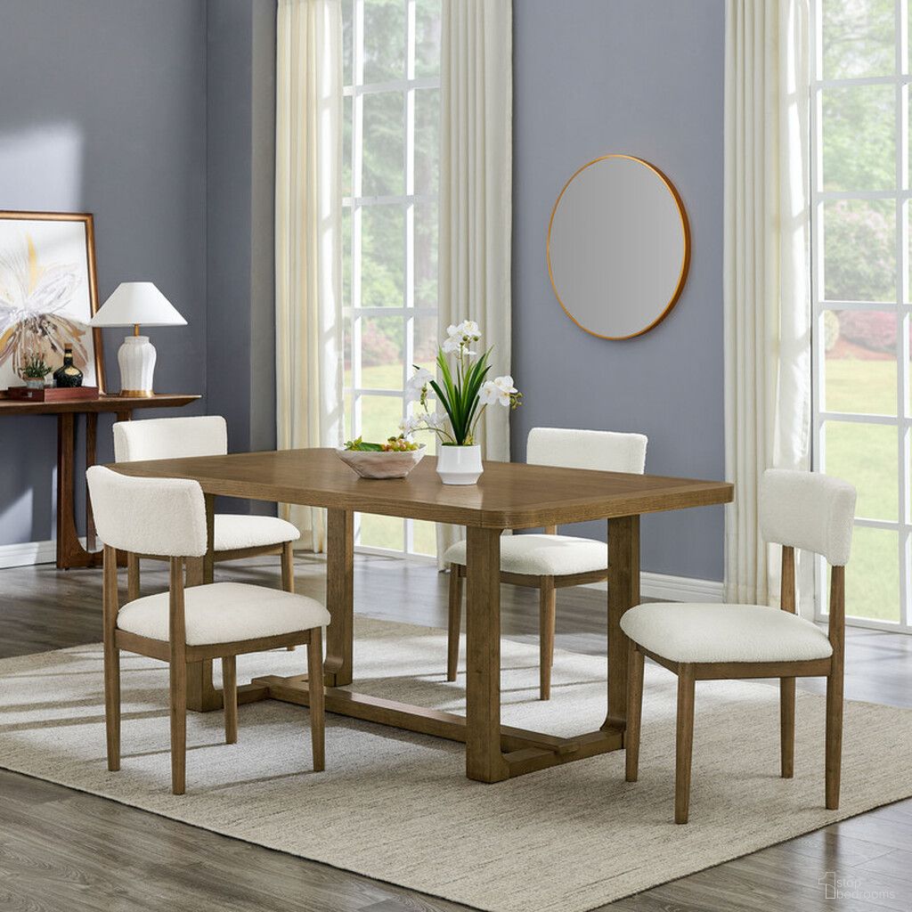 The appearance of Darla 5 Piece 72 Inch Rectangular Dining Set with Beige Sherpa Fabric Chairs In Walnut designed by Lilola Home in the modern / contemporary interior design. This walnut piece of furniture was selected by 1StopBedrooms from Darla Collection to add a touch of cosiness and style into your home. Sku: 30062-T;30064-C;30064-C. Table Base Style: Trestle. Material: Wood. Table Top Shape: Rectangular. Size: 40" x 72".