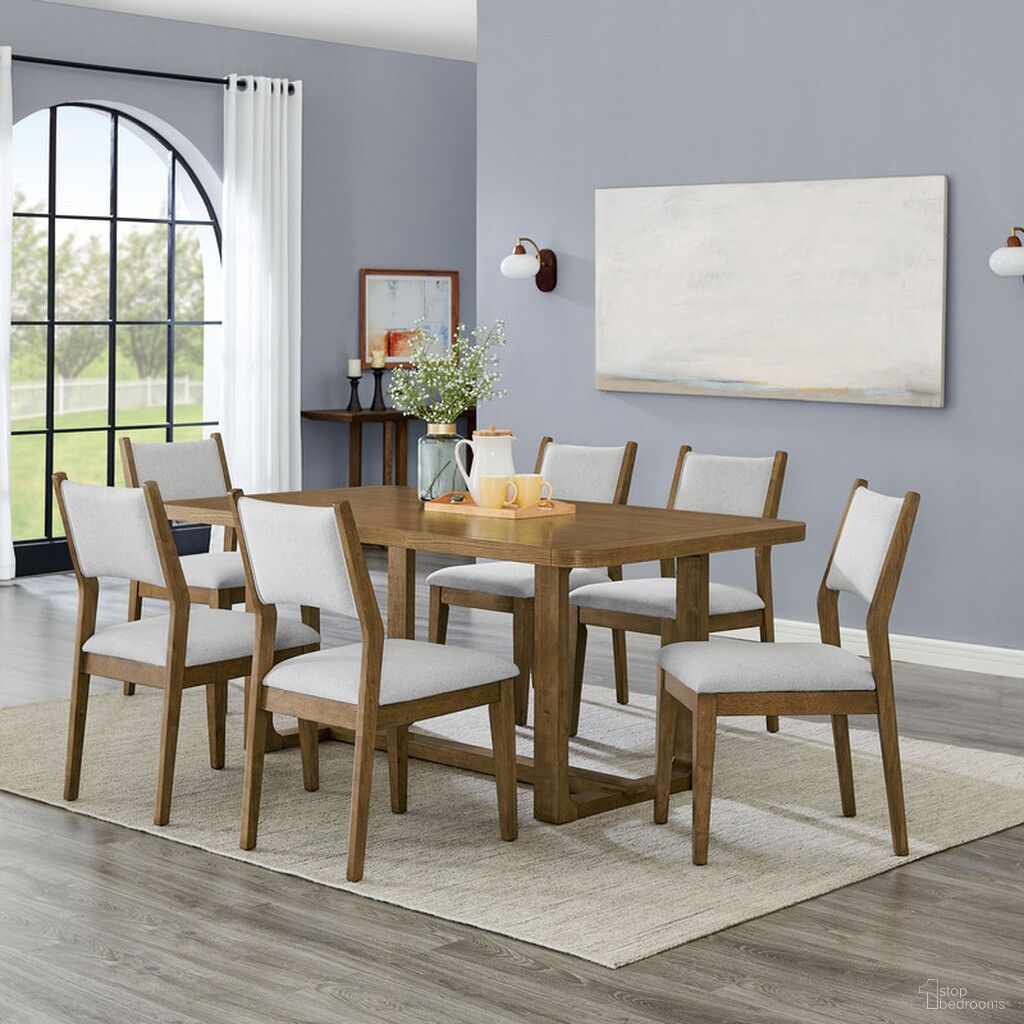 The appearance of Darla 7 Piece 72 Inch Rectangular Dining Set In Walnut designed by Lilola Home in the modern / contemporary interior design. This walnut piece of furniture  was selected by 1StopBedrooms from Darla Collection to add a touch of cosiness and style into your home. Sku: 30062-T;30062-C;30062-C;30062-C. Table Base Style: Trestle. Material: Wood. Table Top Shape: Rectangular. Size: 40" x 72".