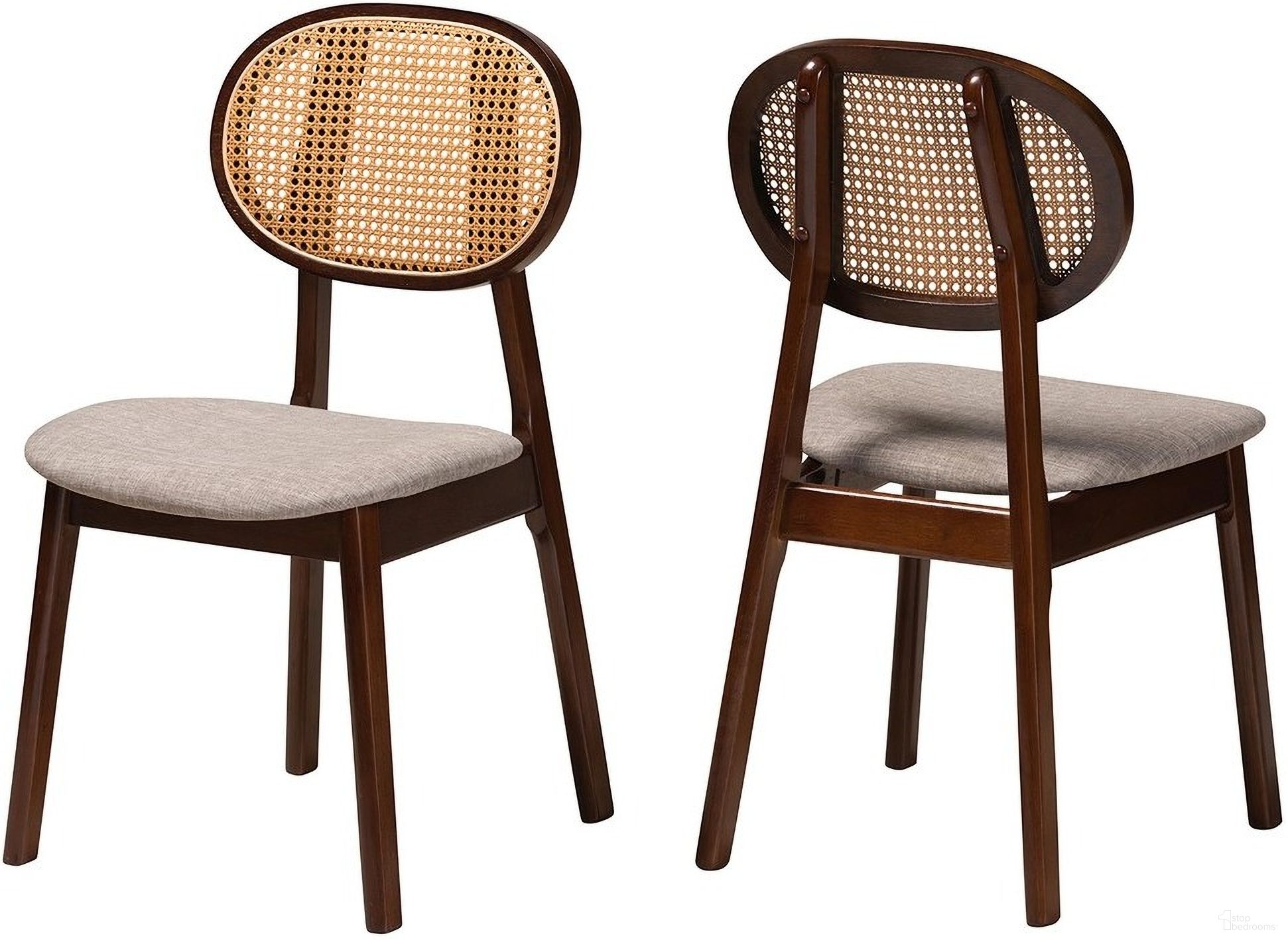 The appearance of Darrion Fabric and Wood Dining Chair Set of 2 In Grey and Walnut Brown designed by Baxton Studio in the transitional interior design. This grey and walnut piece of furniture  was selected by 1StopBedrooms from Darrion Collection to add a touch of cosiness and style into your home. Sku: CS004C-Walnut/Light Grey-DC-2PK. Material: Rubberwood. Chair Type: Side Chair.