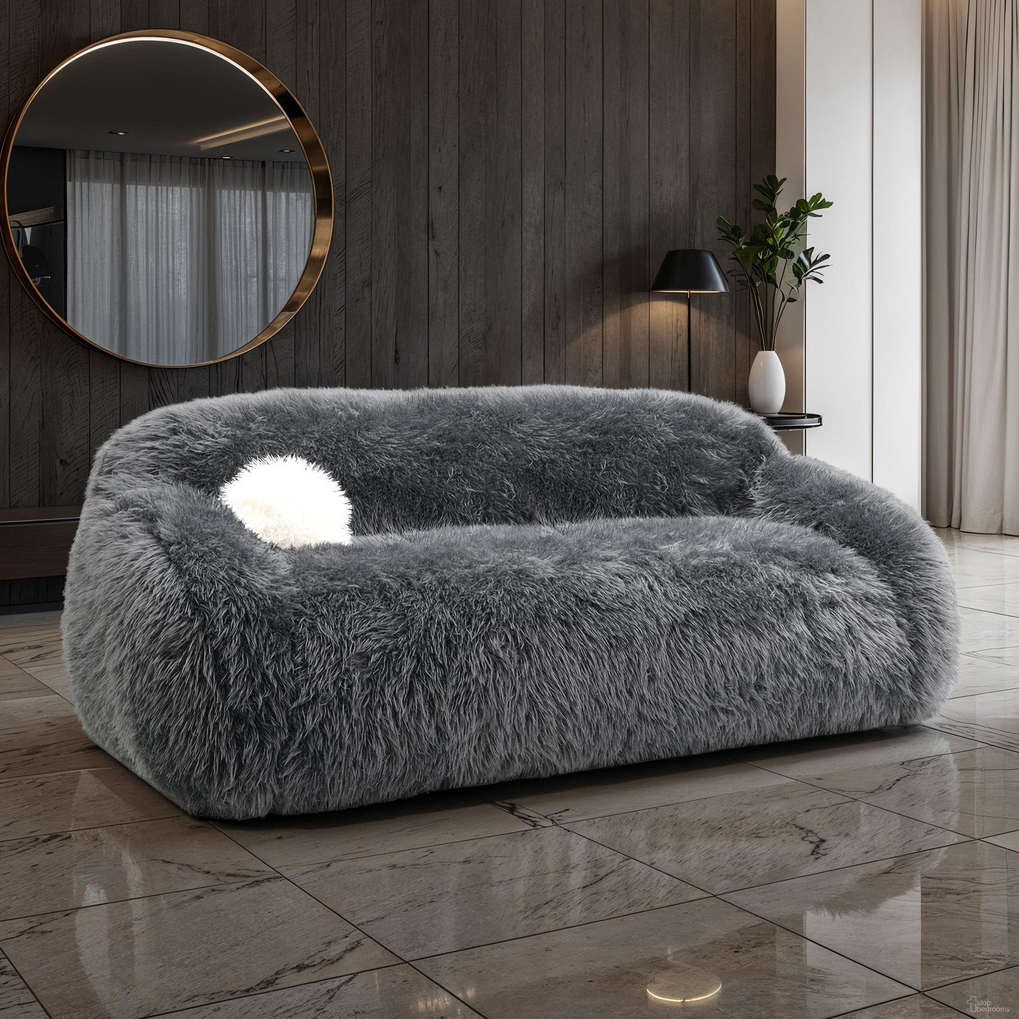 The appearance of Darwen Sofa In Dark Gray designed by Furniture of America in the modern / contemporary interior design. This dark gray piece of furniture  was selected by 1StopBedrooms from Darwen Collection to add a touch of cosiness and style into your home. Sku: FM64006DG-SF. Material: Faux Fur.