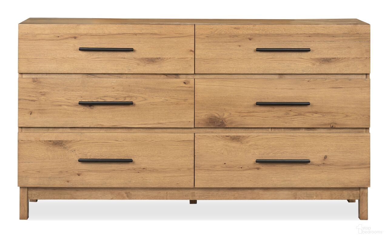 The appearance of Davenport Double Drawer Dresser In Rustic Caramel designed by Magnussen in the transitional interior design. This rustic caramel piece of furniture  was selected by 1StopBedrooms from Davenport Collection to add a touch of cosiness and style into your home. Sku: B6309-22. Material: Oak Veneer.