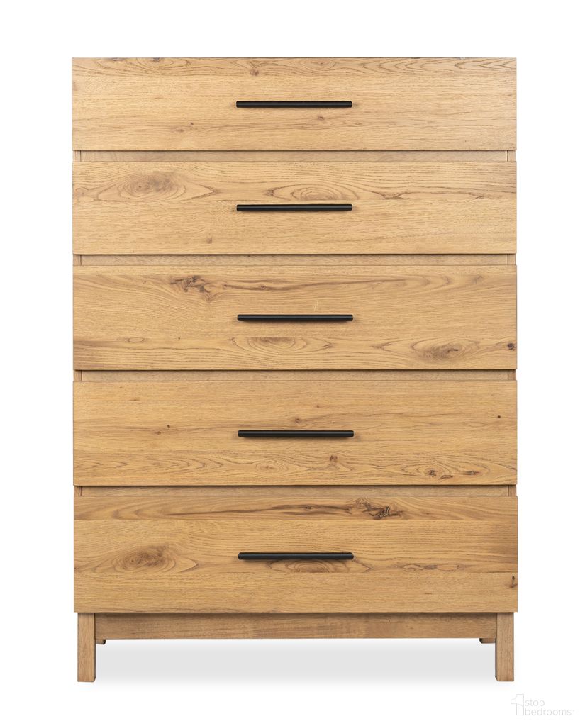 The appearance of Davenport Drawer Chest In Rustic Caramel designed by Magnussen in the transitional interior design. This rustic caramel piece of furniture  was selected by 1StopBedrooms from Davenport Collection to add a touch of cosiness and style into your home. Sku: B6309-10. Material: Oak Veneer.