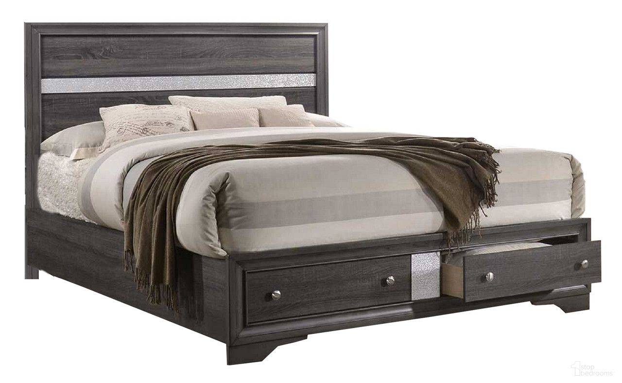 David Queen Bedframe with 2 Drawer Storage In Gray and Silver