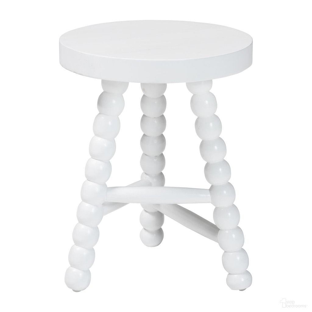 The appearance of David Turned Bobbin Acacia Wood Multipurpose Accent Stool with Tripod Base In White designed by Baxton Studio in the traditional interior design. This white piece of furniture  was selected by 1StopBedrooms from David Collection to add a touch of cosiness and style into your home. Sku: David-White Wooden-Stool. Material: Acacia Wood.