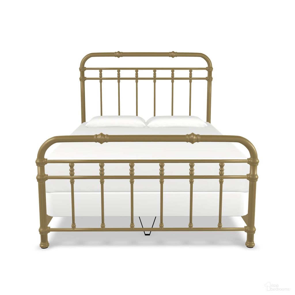 The appearance of Davina Queen Complete Bed with Metal Profile In Milky Gold designed by Wesley Allen in the traditional interior design. This milky gold piece of furniture was selected by 1StopBedrooms from Davina Collection to add a touch of cosiness and style into your home. Sku: 7040-CB-MPF-5-OGD. Bed Size: Queen. Material: Iron. Bed Type: Metal Bed.