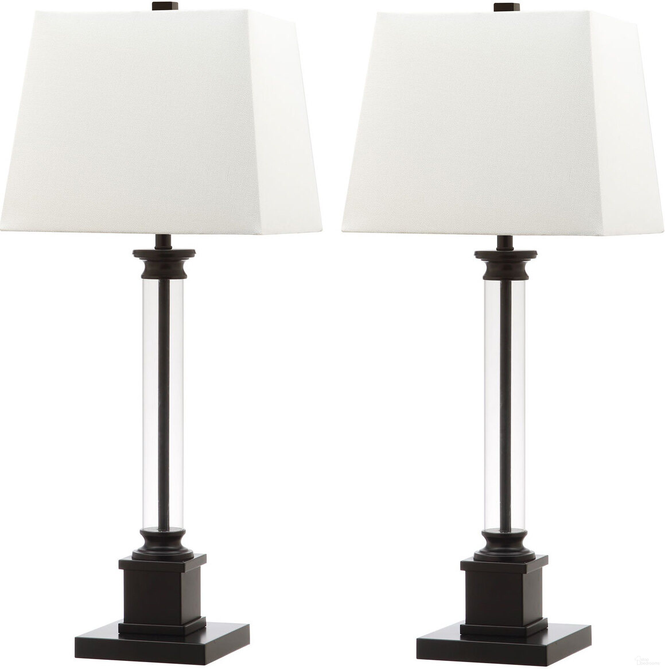 The appearance of Davis Black and Clear 30.5 Inch Table Lamp with White Shade Set of 2 designed by Safavieh in the rustic / southwestern interior design. This black piece of furniture  was selected by 1StopBedrooms from Safavieh LIT Collection to add a touch of cosiness and style into your home. Sku: LIT4266A-SET2. Material: Acrylic.