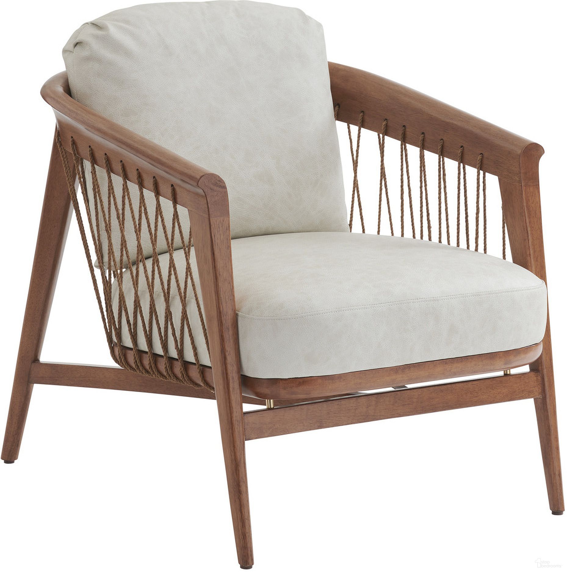 The appearance of Davita Leather Chair designed by Tommy Bahama in the coastal interior design. This ivory piece of furniture  was selected by 1StopBedrooms from Palm Desert Collection to add a touch of cosiness and style into your home. Sku: LL1928-11-40. Material: Leather.