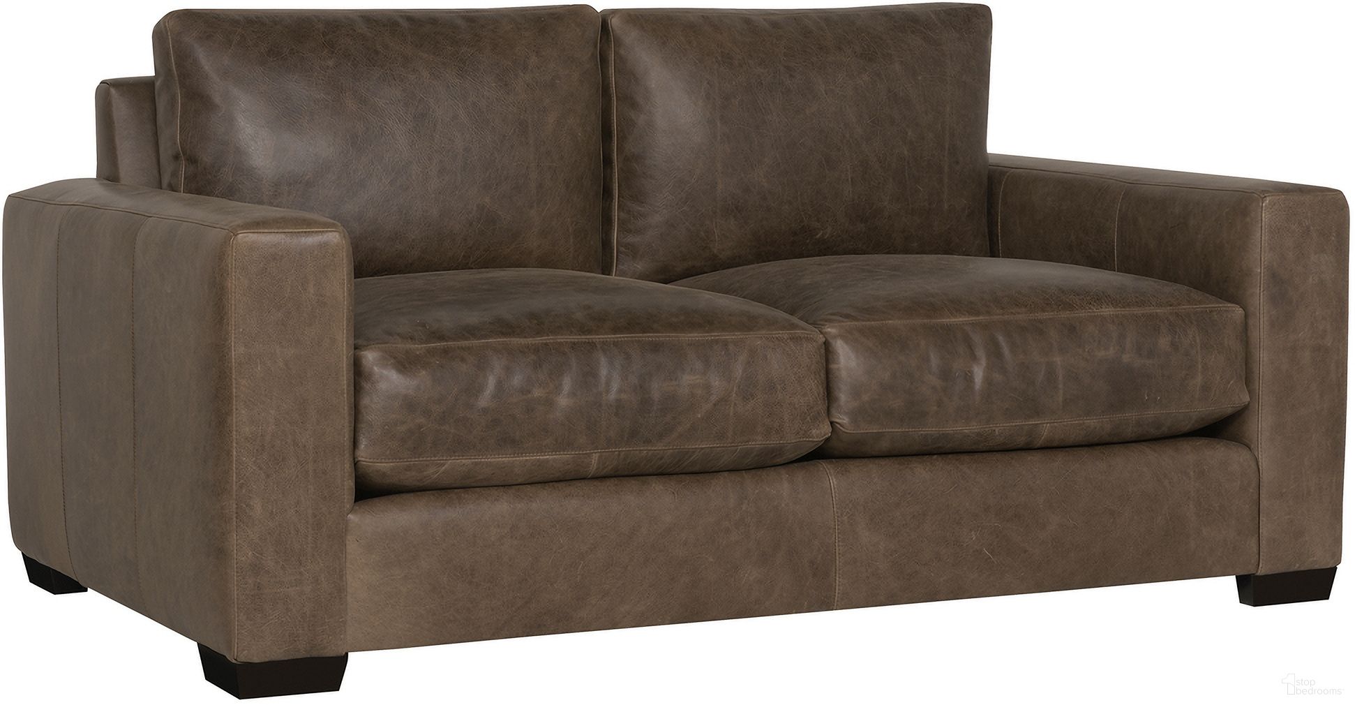 The appearance of Dawkins Leather Loveseat designed by Bernhardt in the modern / contemporary interior design. This brown leather piece of furniture was selected by 1StopBedrooms from Dawkins Collection to add a touch of cosiness and style into your home. Sku: 9225LO. Material: Leather. Upholstery Material: Leather.