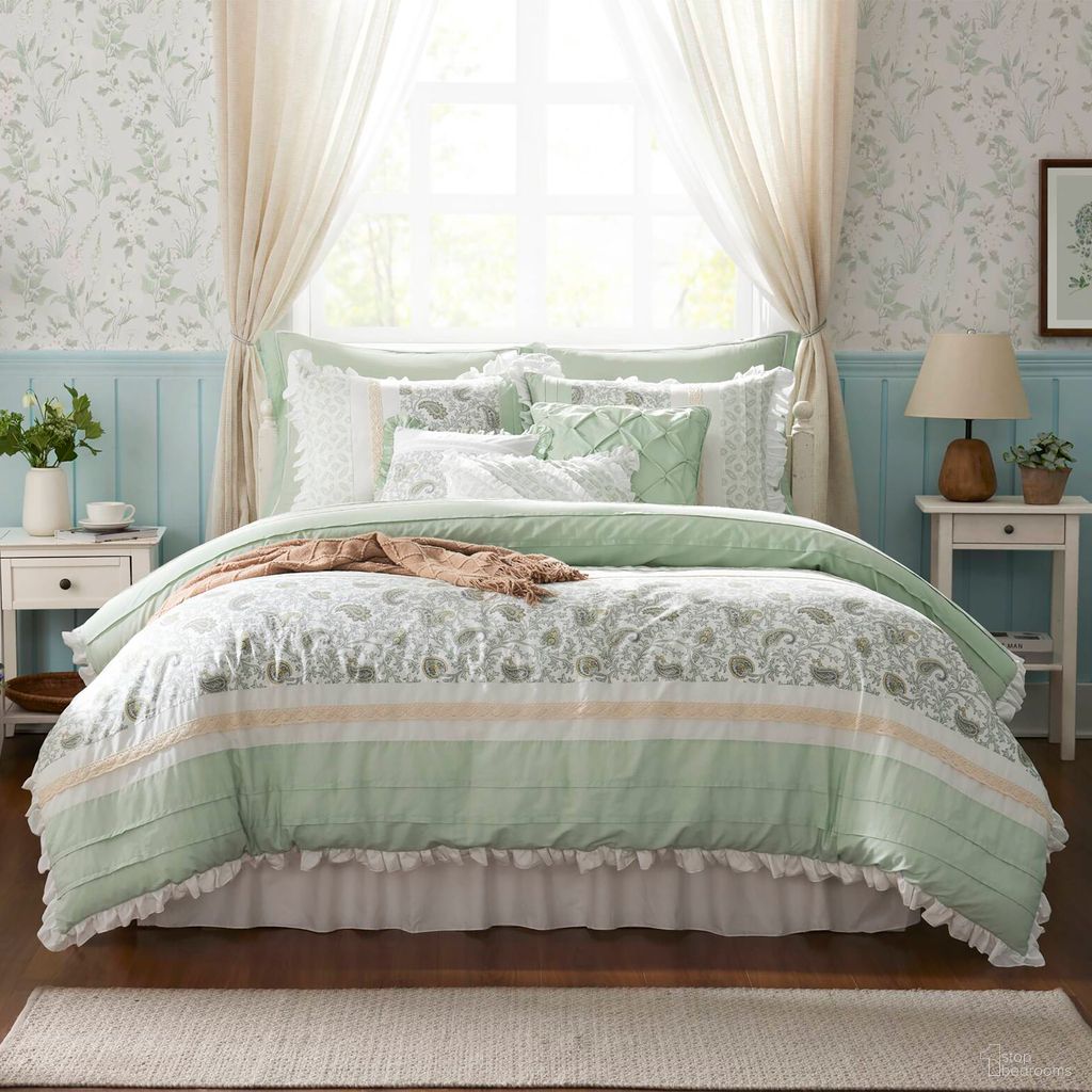 The appearance of Dawn 9 Piece Cotton Percale Comforter Set In Sage Green designed by Olliix in the rustic / southwestern interior design. This sage green piece of furniture was selected by 1StopBedrooms from Dawn Collection to add a touch of cosiness and style into your home. Sku: MP10-8598. Bed Size: Queen. Material: Cotton.