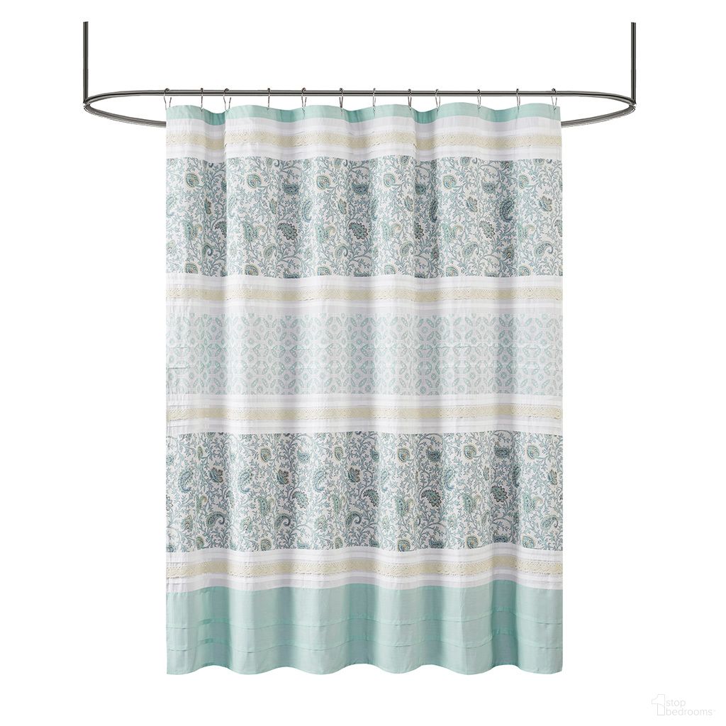 The appearance of Dawn Cotton Shower Curtain In Aqua designed by Olliix in the country / farmhouse interior design. This aqua piece of furniture  was selected by 1StopBedrooms from Dawn Collection to add a touch of cosiness and style into your home. Sku: MP70-2493. Material: Cotton.