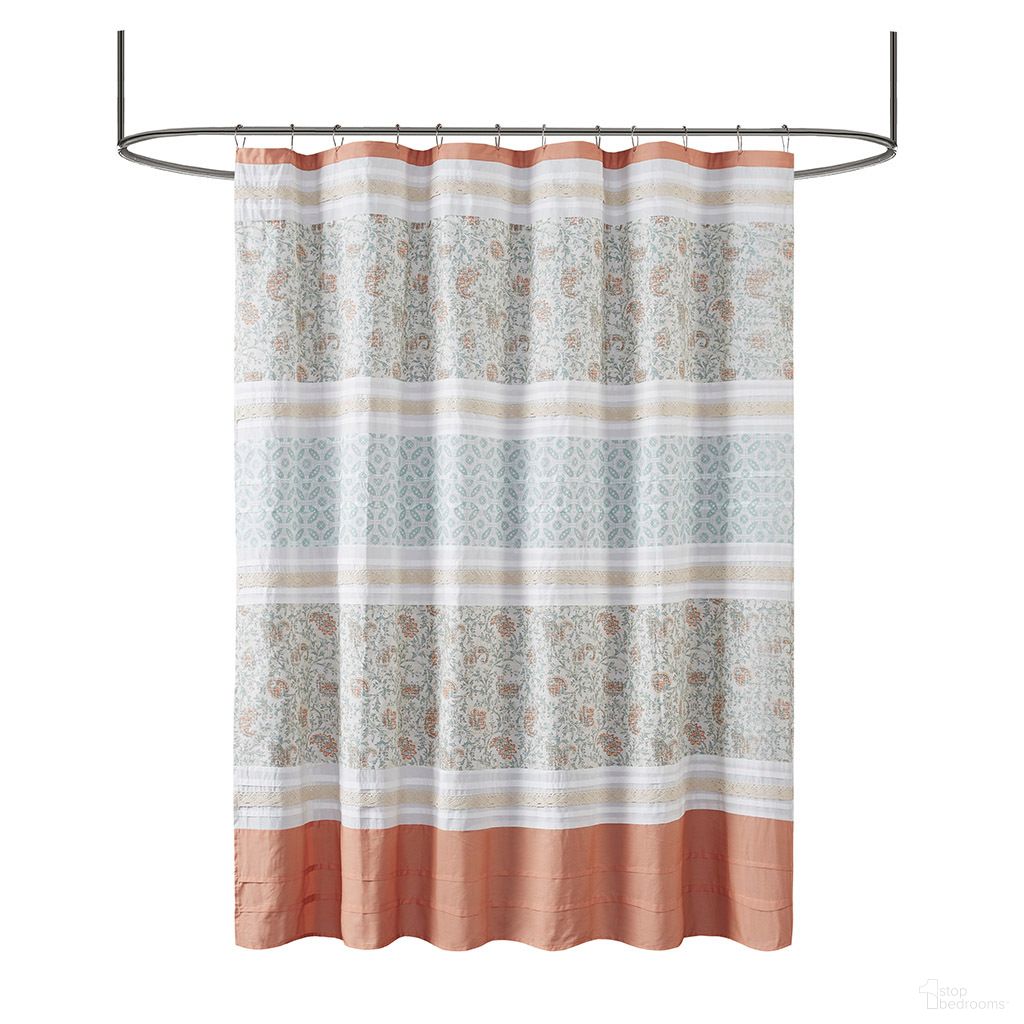 The appearance of Dawn Cotton Shower Curtain In Coral designed by Olliix in the country / farmhouse interior design. This coral piece of furniture was selected by 1StopBedrooms from Dawn Collection to add a touch of cosiness and style into your home. Sku: MP70-3038. Material: Cotton.