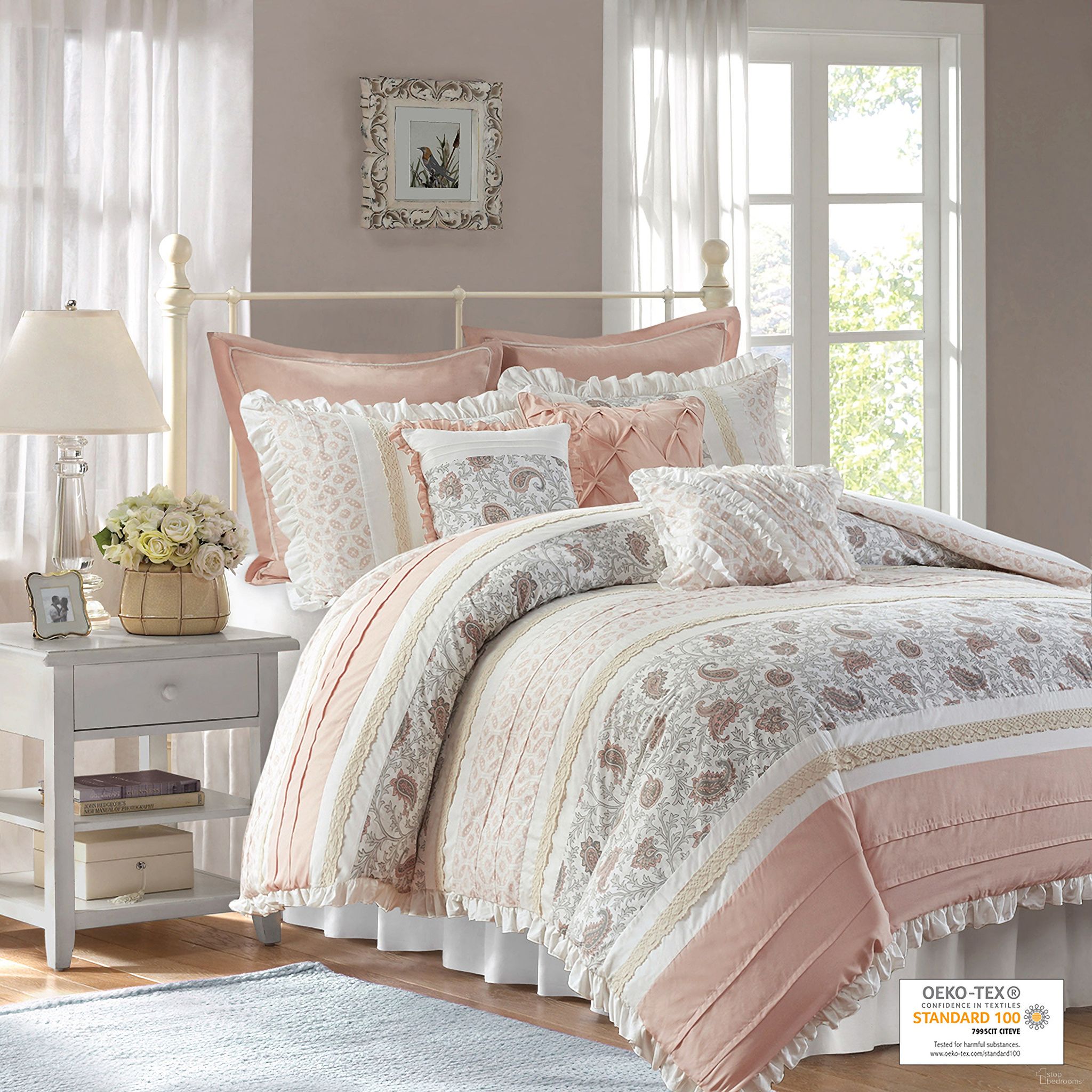 The appearance of Dawn Cotton T180 9 Piece Printing Pieced Queen Comforter Set In Blush designed by Olliix in the country / farmhouse interior design. This blush piece of furniture was selected by 1StopBedrooms from Dawn Collection to add a touch of cosiness and style into your home. Sku: MP10-6866. Material: Polyester. Bed Size: Queen.