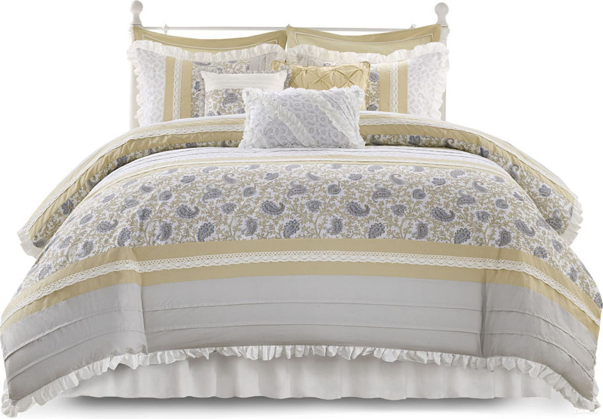 Dawn Polyester And Cotton Percale Printed 9 Piece King Comforter Set In Yellow