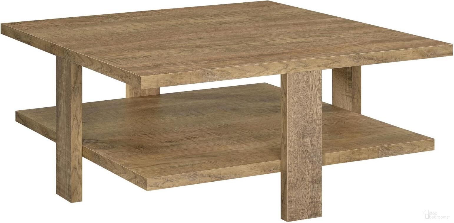 The appearance of Dawn Square Engineered Wood Coffee Table With Shelf Mango designed by Coaster in the country / farmhouse interior design. This mango piece of furniture  was selected by 1StopBedrooms from Dawn Collection to add a touch of cosiness and style into your home. Sku: 707718. Material: Wood.