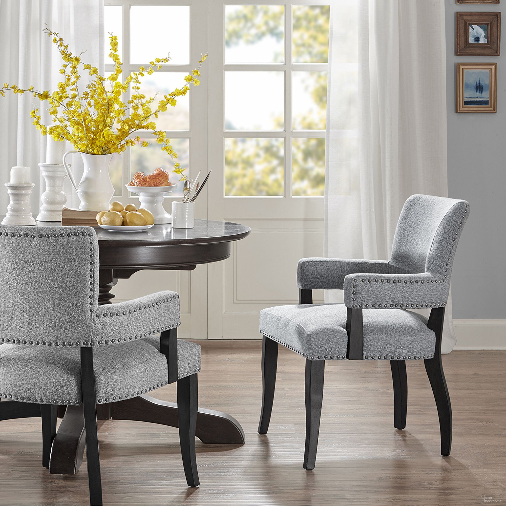 Dawson Arm Dining Chair In Grey
