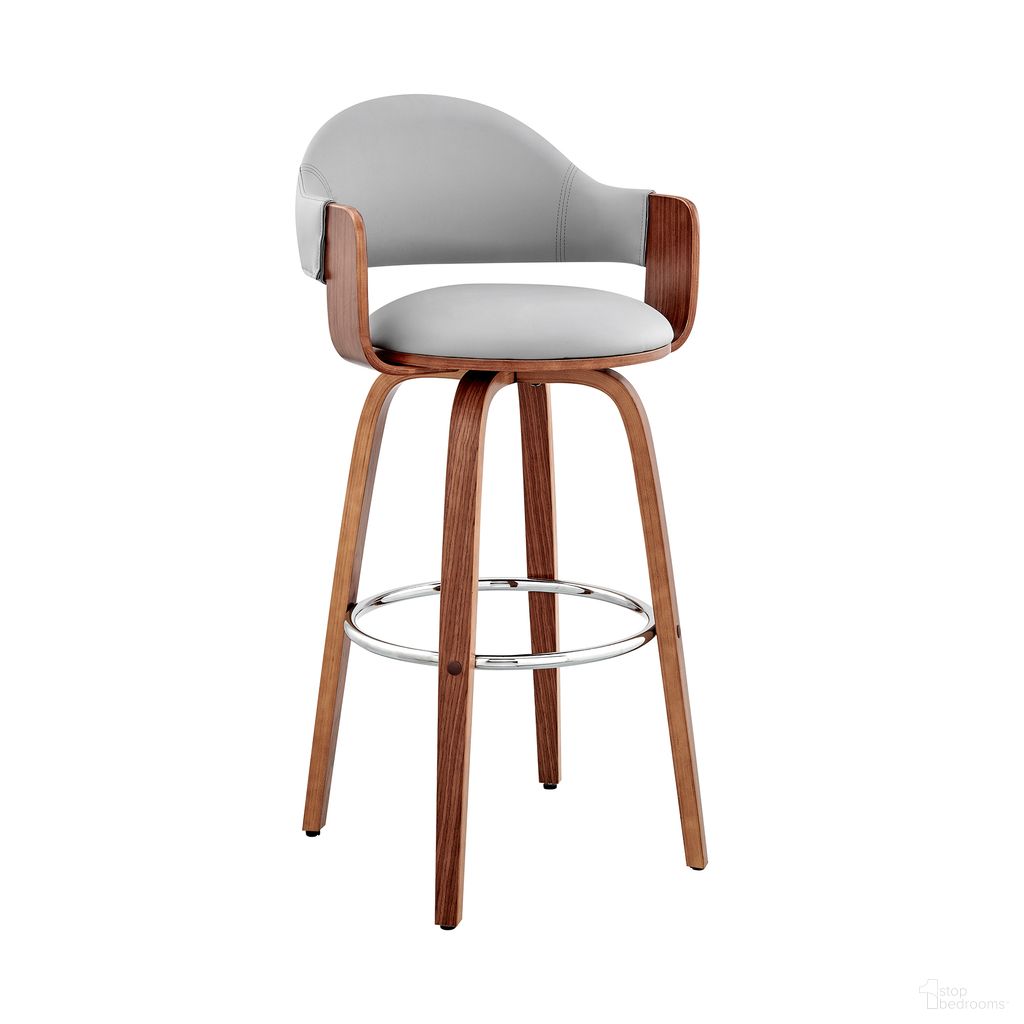 Daxton 26 Inch Gray Faux Leather and Walnut Wood Bar Stool