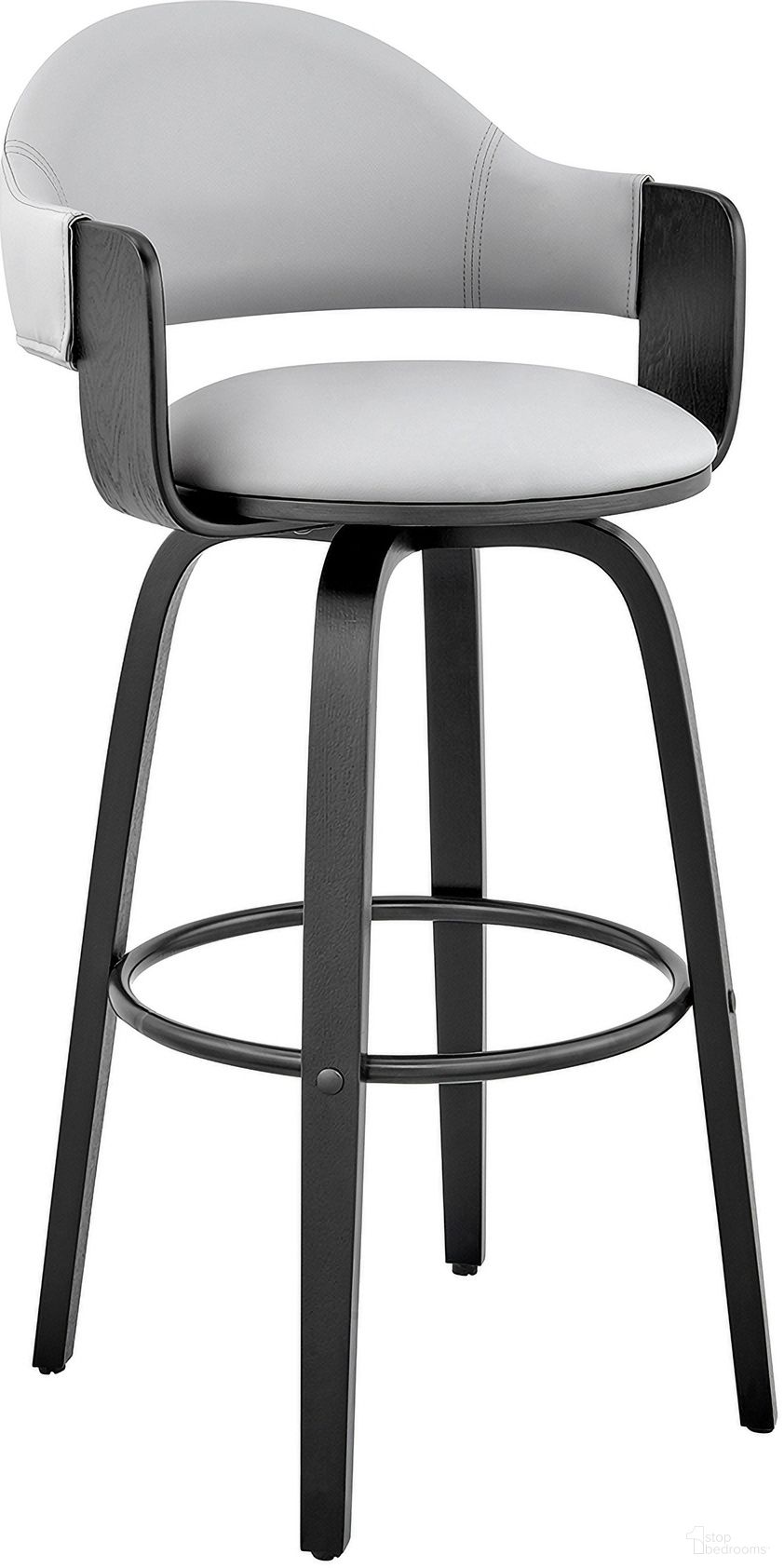Daxton 30 Inch Gray Faux Leather and Black Wood Bar Stool