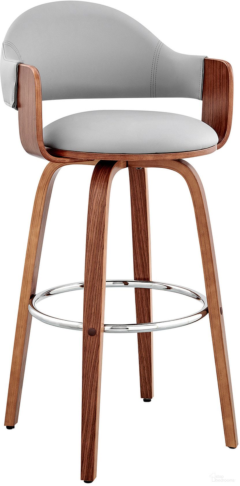 Daxton 30 Inch Gray Faux Leather and Walnut Wood Bar Stool