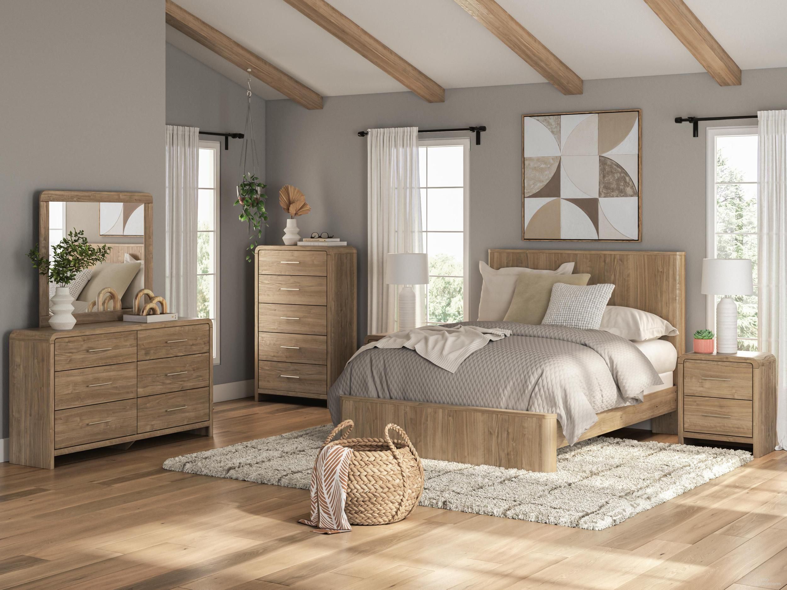Dayella Panel Bedroom Set In Warm Natural Brown