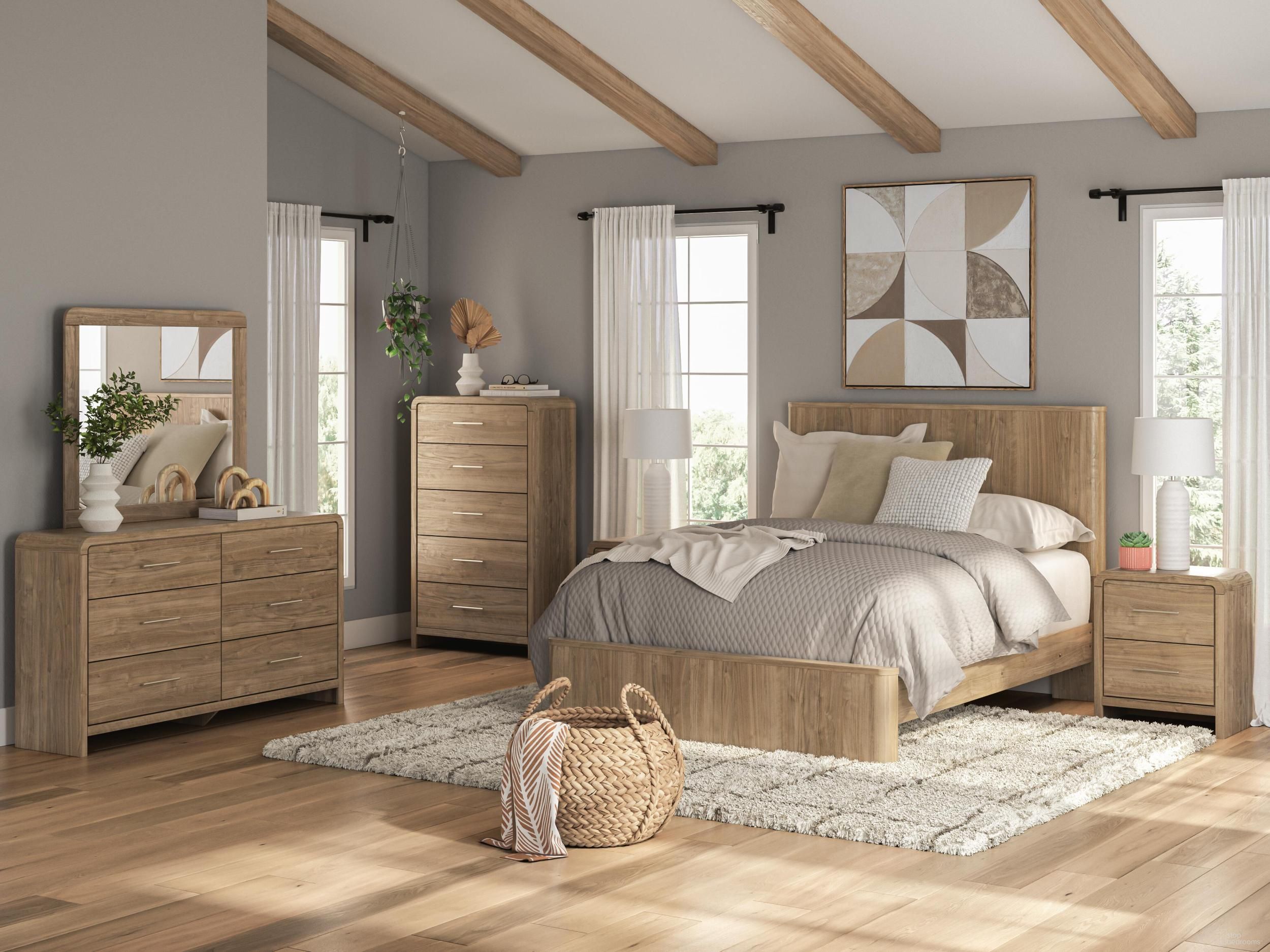 Dayella Panel Platform Bedroom Set In Warm Natural Brown
