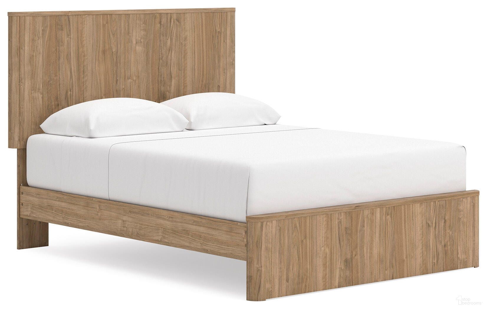 The appearance of Dayella Queen Panel Platform Bed In Warm Natural Brown designed by Signature Design by Ashley in the transitional interior design. This warm natural brown piece of furniture  was selected by 1StopBedrooms from Dayella Collection to add a touch of cosiness and style into your home. Sku: B100-13;NCB1121-54;NCB1121-57;NCB1121-95. Bed Type: Platform Bed. Material: Wood. Bed Size: Queen.